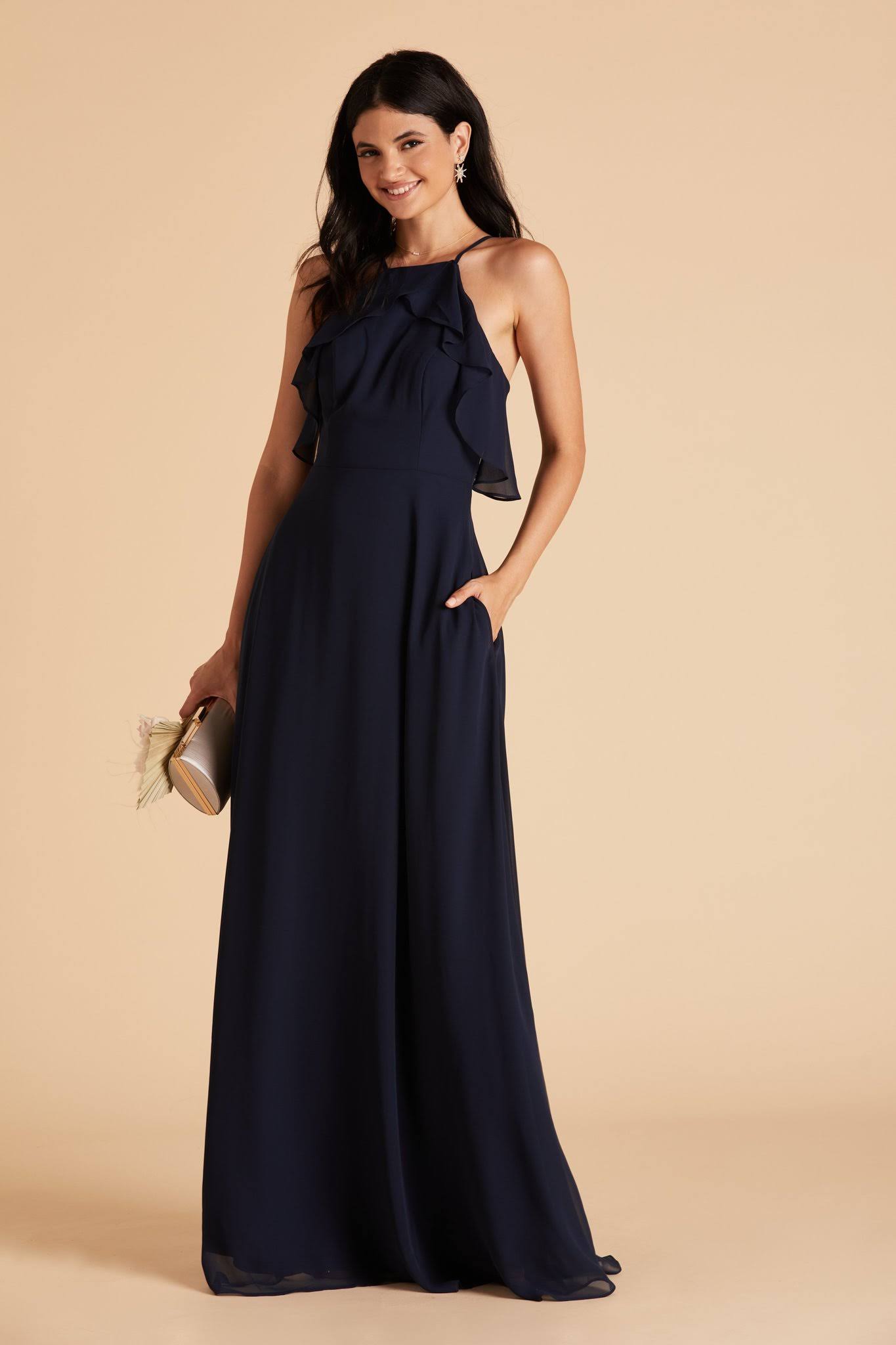 Birdy Grey Jules Chiffon Bridesmaid Dress in Navy M / Navy