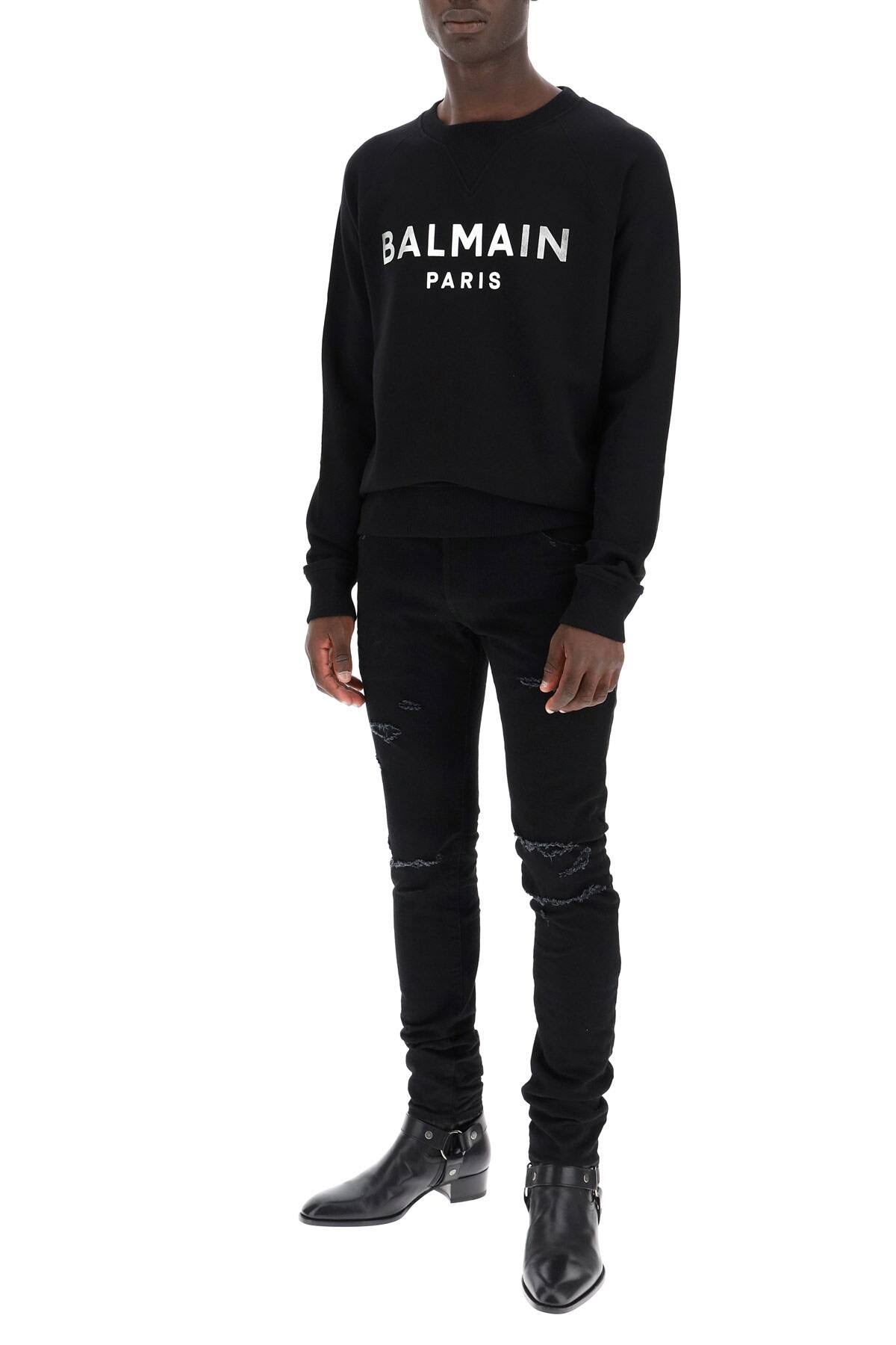 Balmain Cotton Sweatshirt with Laminated Logo