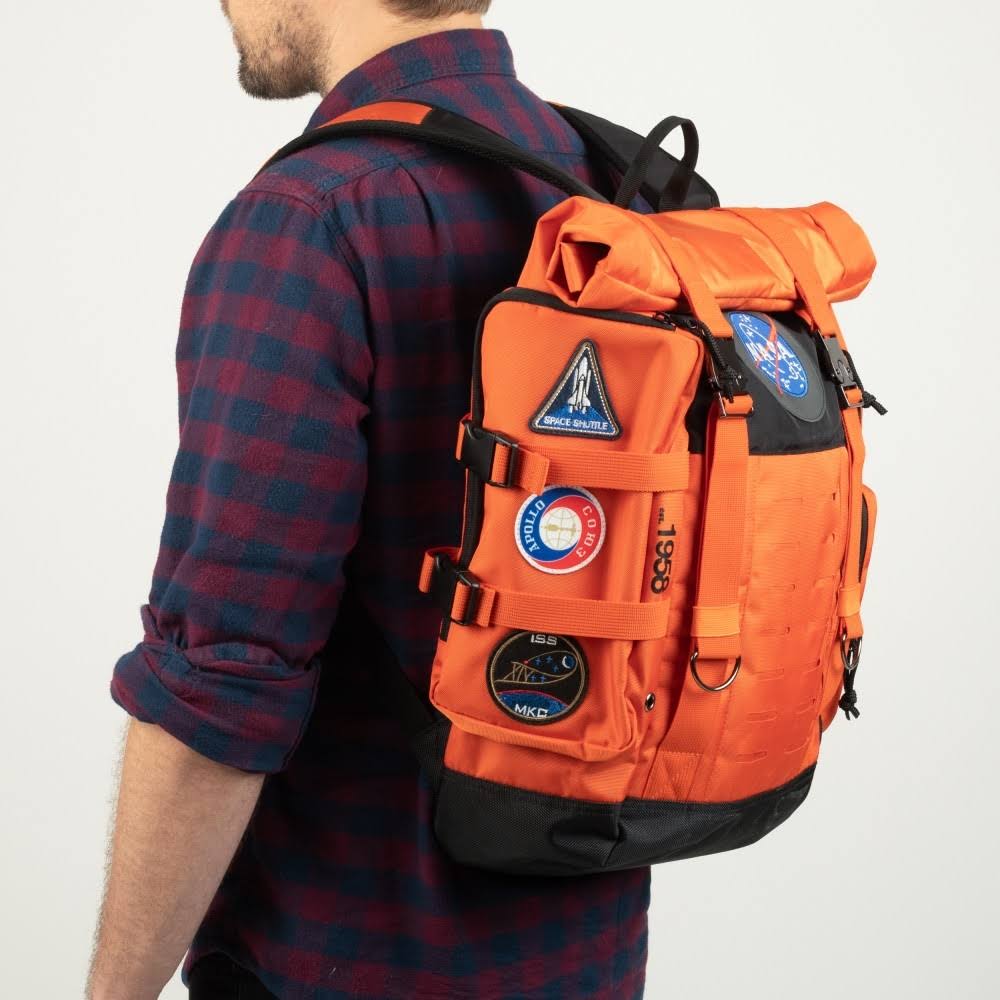 NASA Orange Flight Suit Rolltop Backpack with Patches