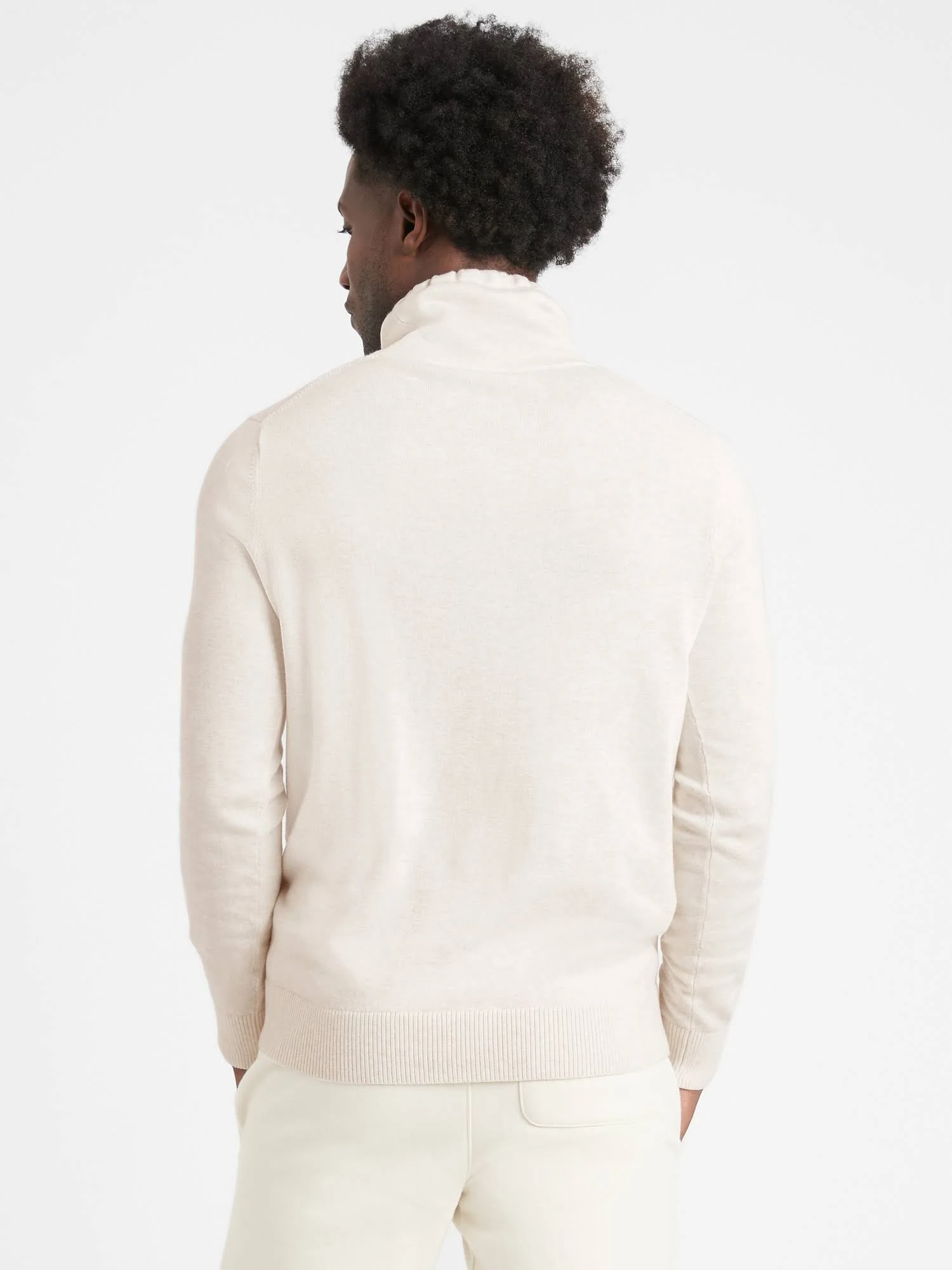 Banana Republic Men's Organic Cotton Funnel-Neck Sweater Transition Cream White Size Xs