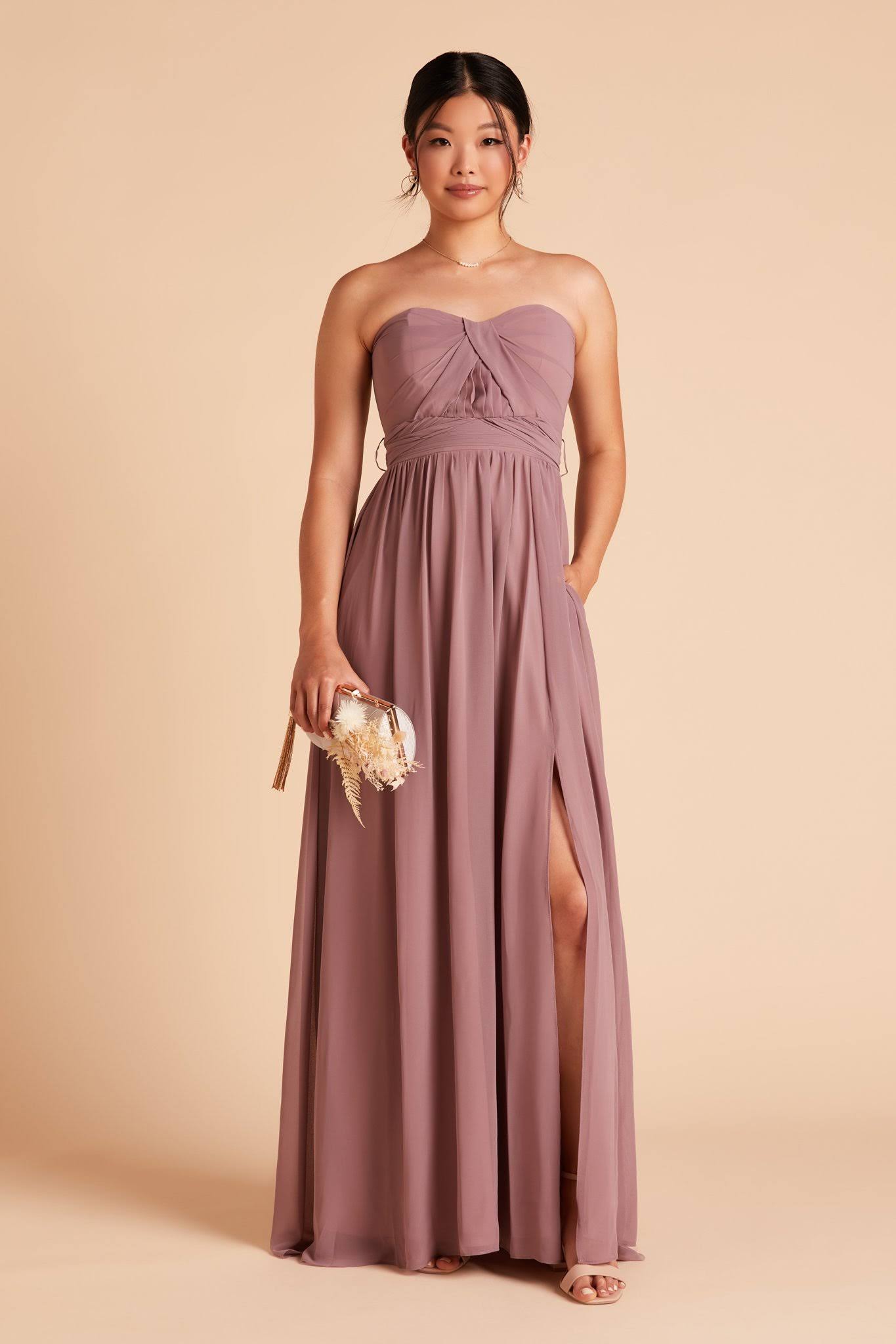 Birdy Grey Grace Convertible Chiffon Bridesmaid Dress in Dark Mauve L / Dark Mauve / No Slit