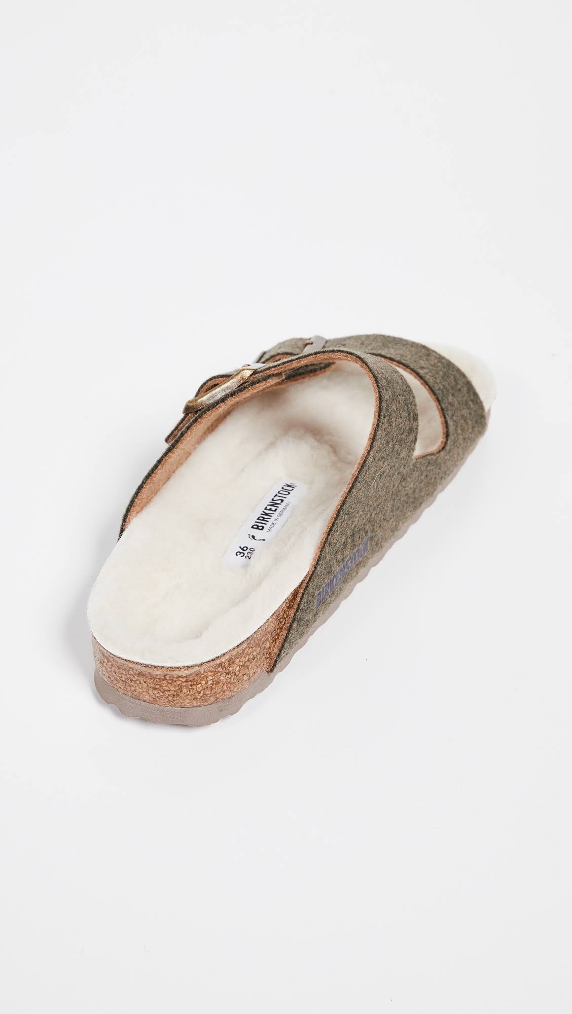 Birkenstock Women's Arizona Happy Lamb Sandals, Khaki, 6-6.5
