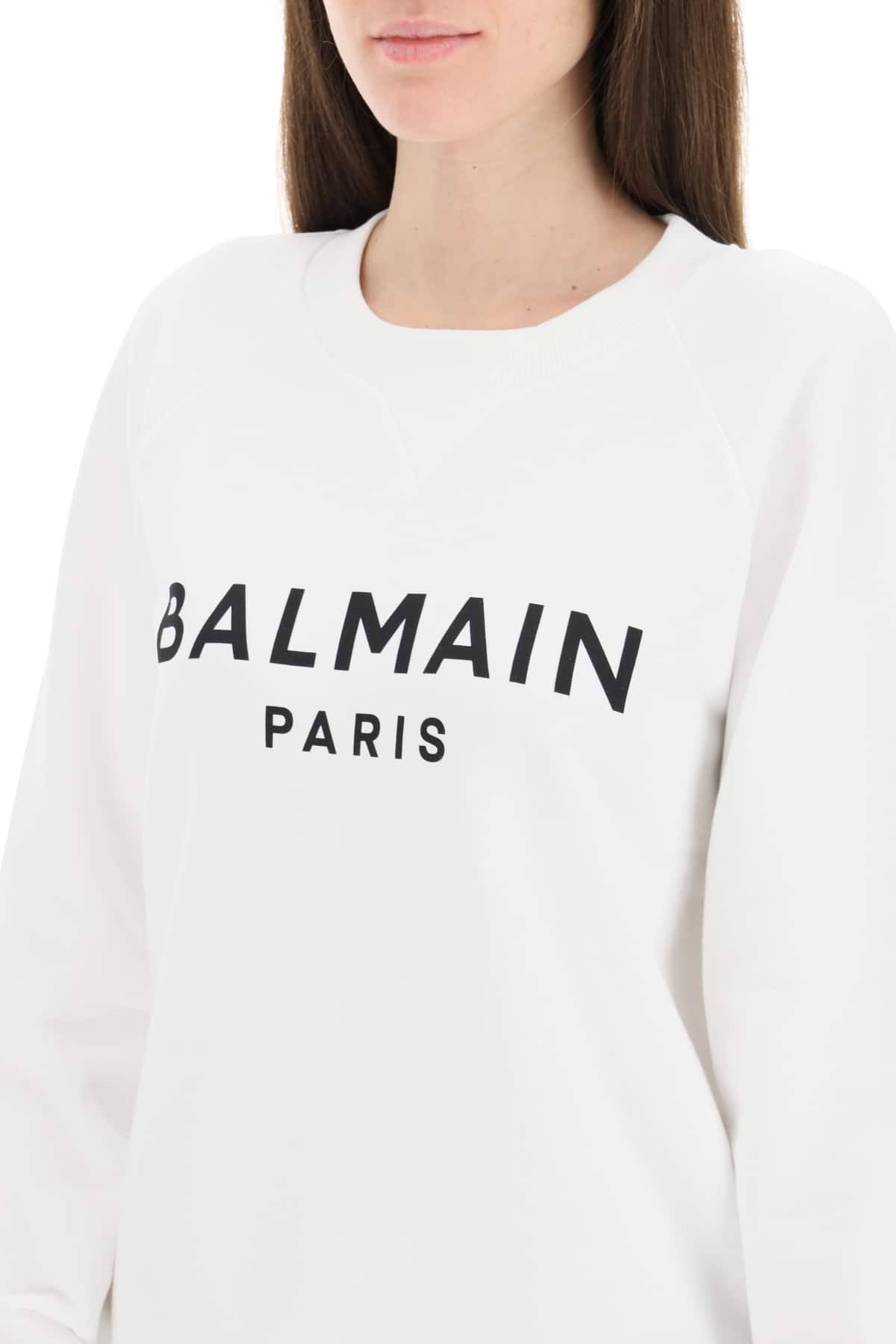 Balmain | Women Logo Printed Cotton Sweatshirt White/Black S