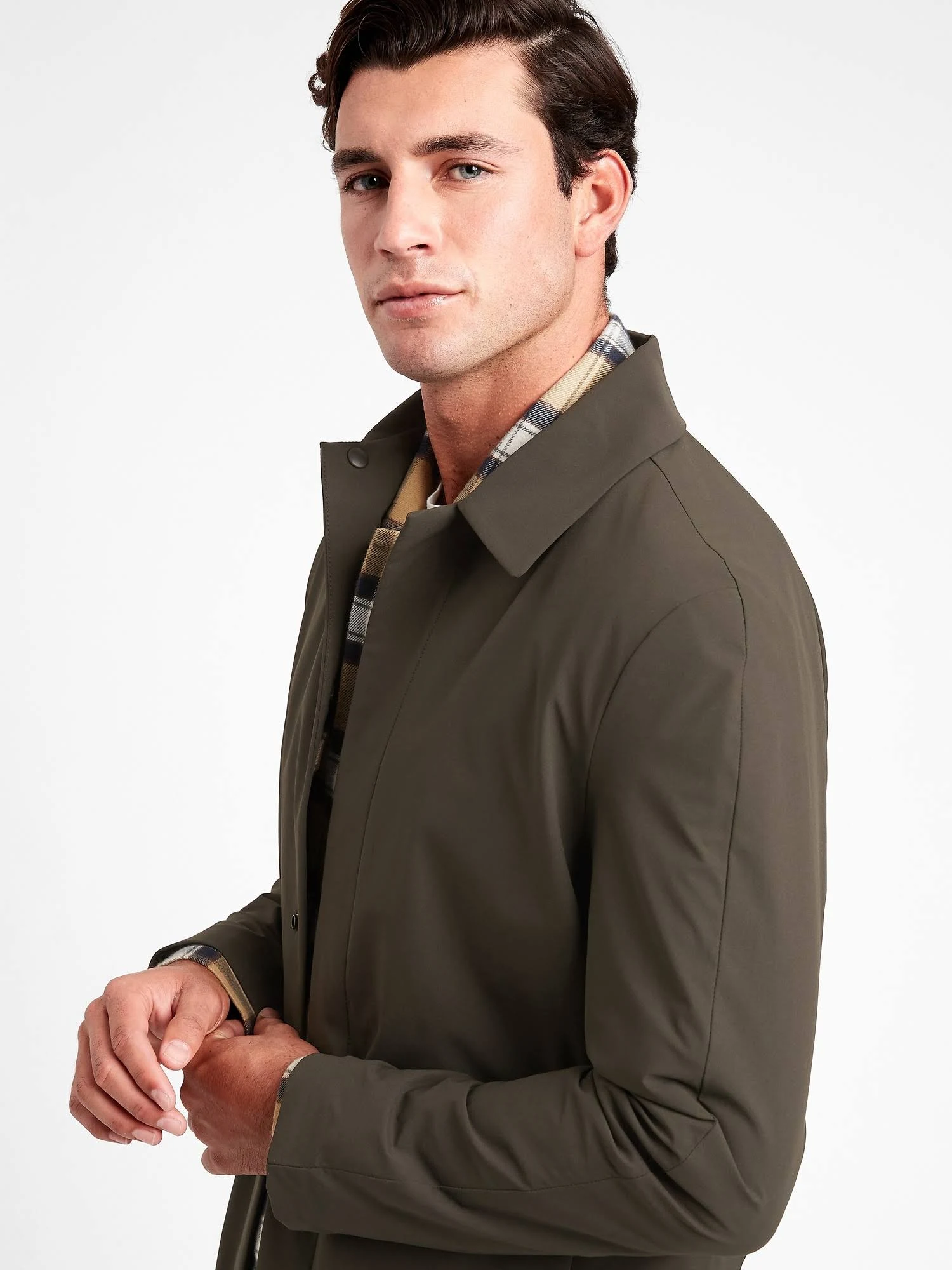 Banana Republic Men's Motion Tech Rain Coat Dark Pine Green Size Xs