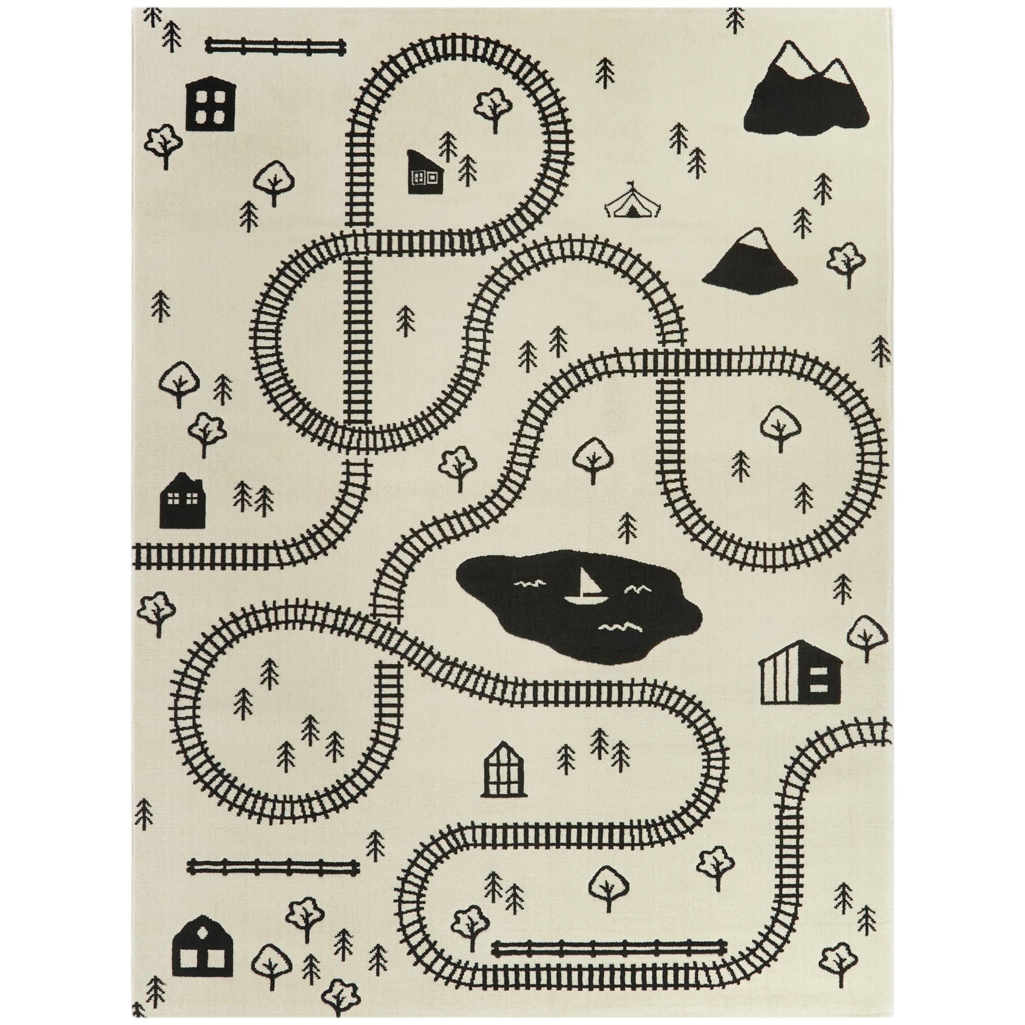 BALTA Train Town Cream 5 ft. x 7 ft. Kids Area Rug, Ivory
