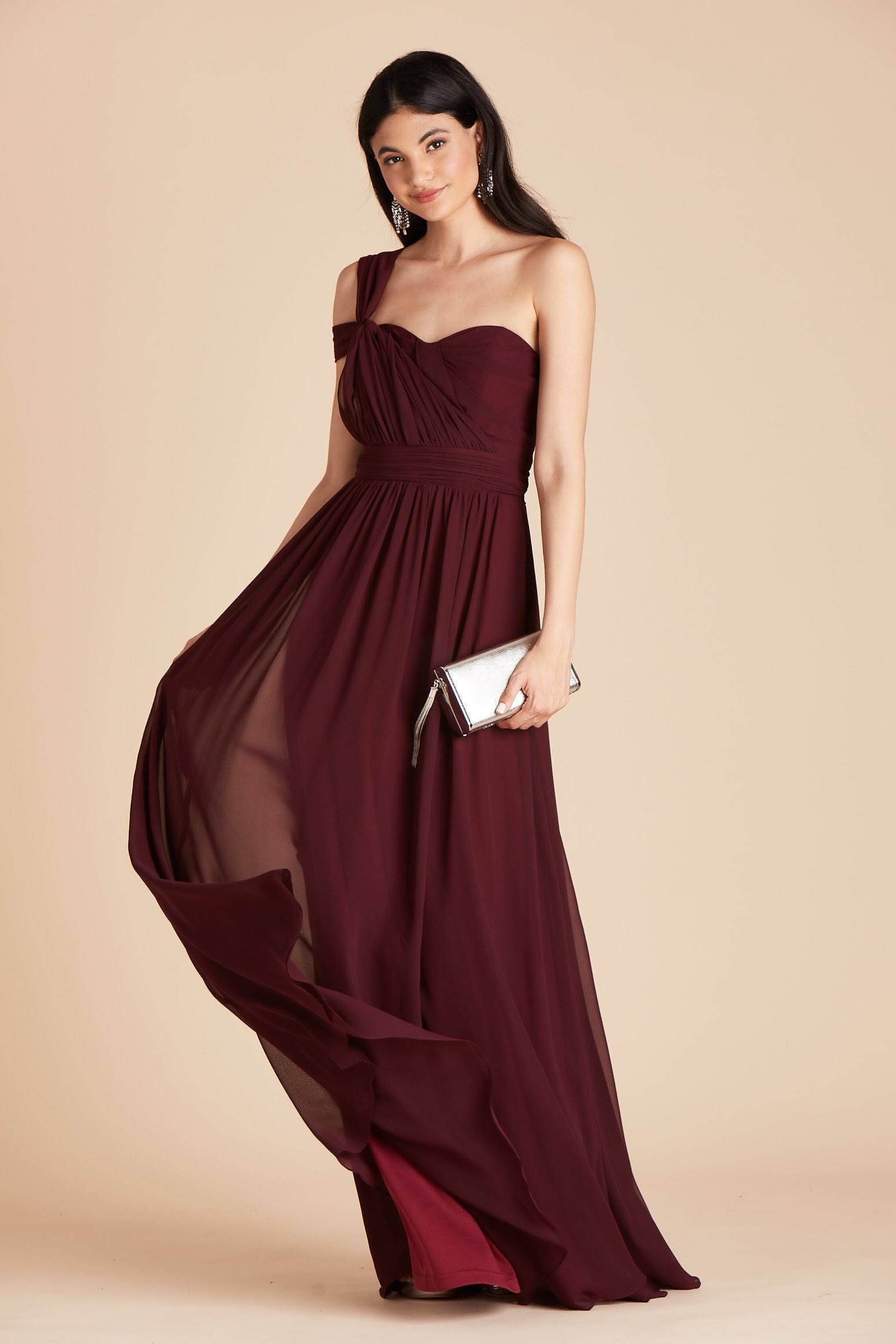 Birdy Grey Grace Convertible Chiffon Bridesmaid Dress in Cabernet S / Cabernet / No Slit