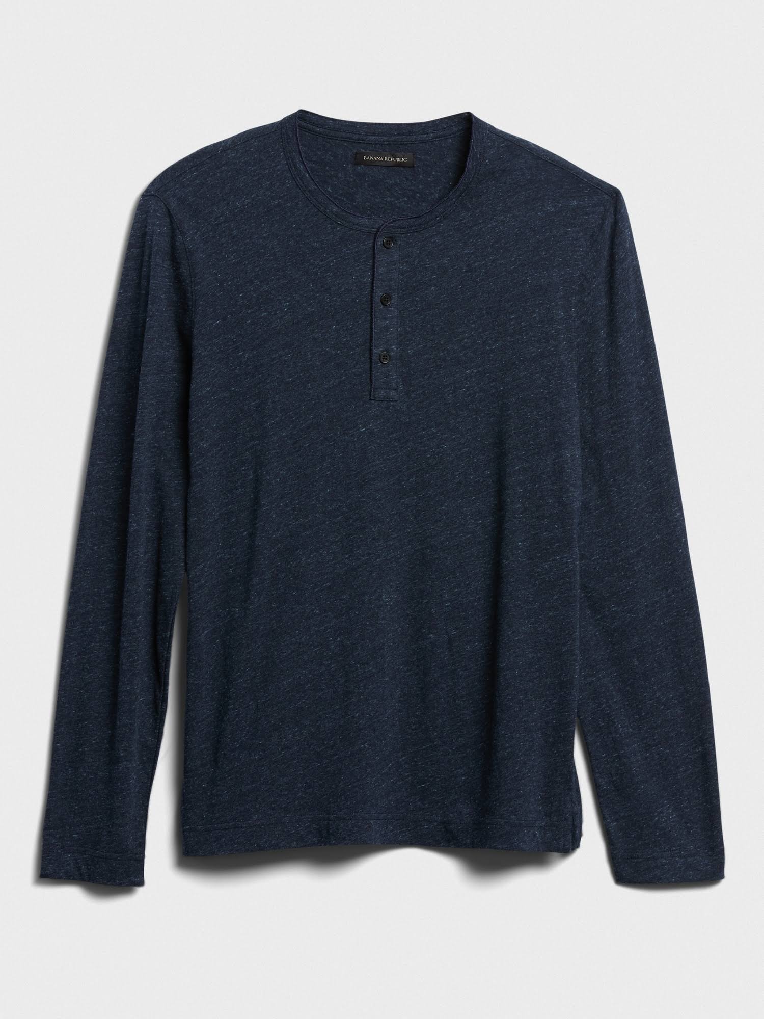 Banana Republic Men's Organic Cotton Henley T-Shirt Dark Blue Heather Size XL