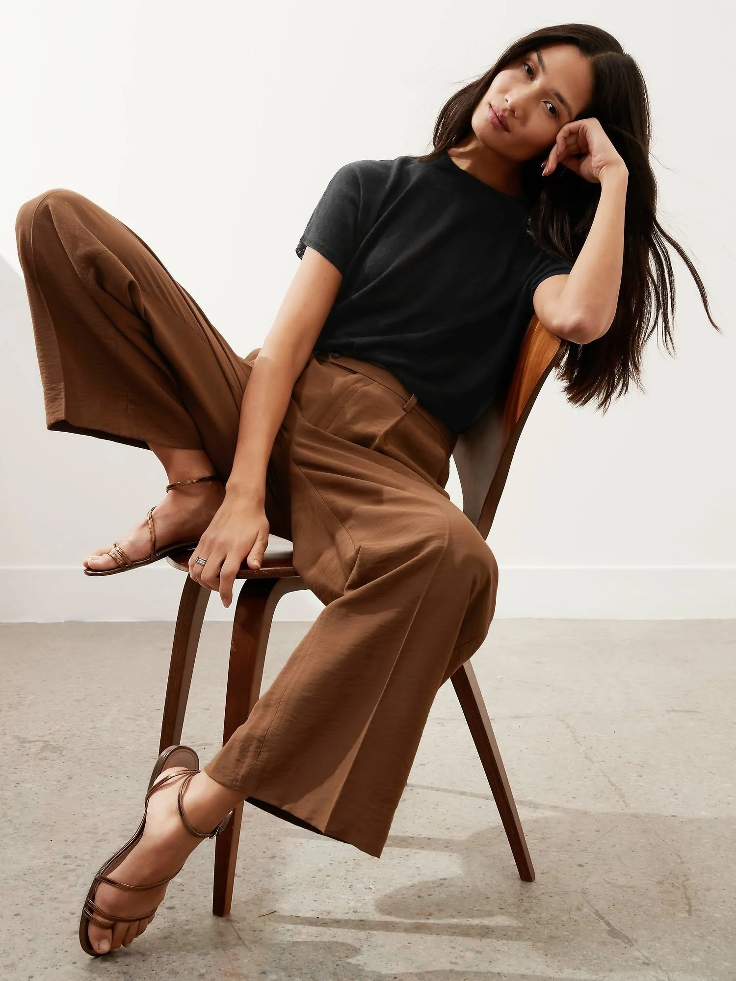 Banana Republic Women's Linen-Blend Short-Sleeve Sweater Black Size L