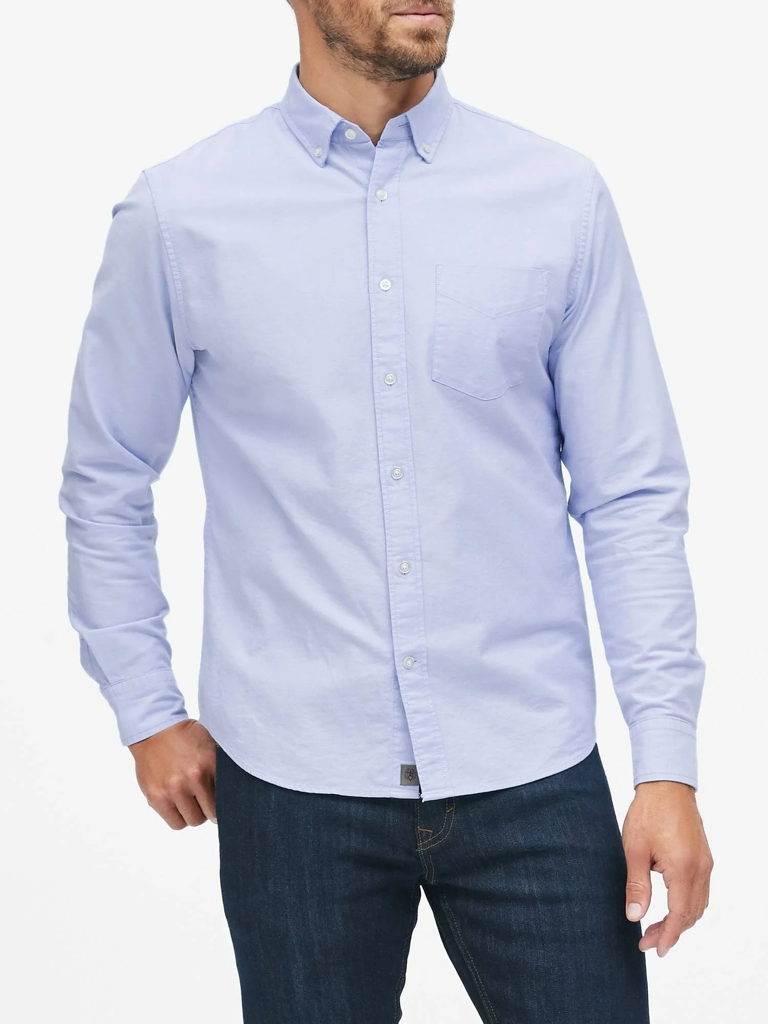 Banana Republic Men's Untucked Standard-Fit Cotton Oxford Shirt Light Blue Size M