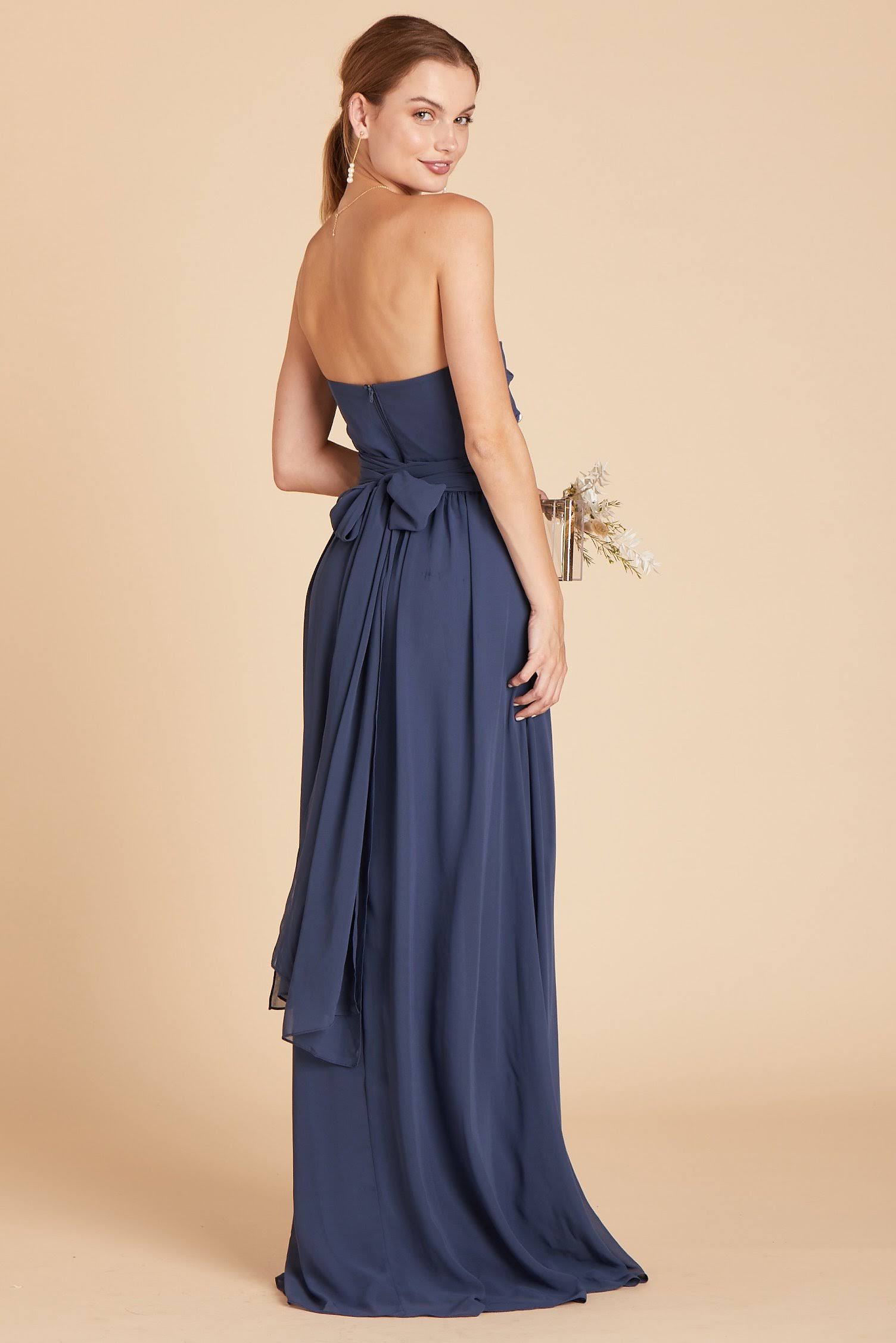 Birdy Grey Grace Convertible Chiffon Bridesmaid Dress in Slate Blue S / Slate Blue / No Slit