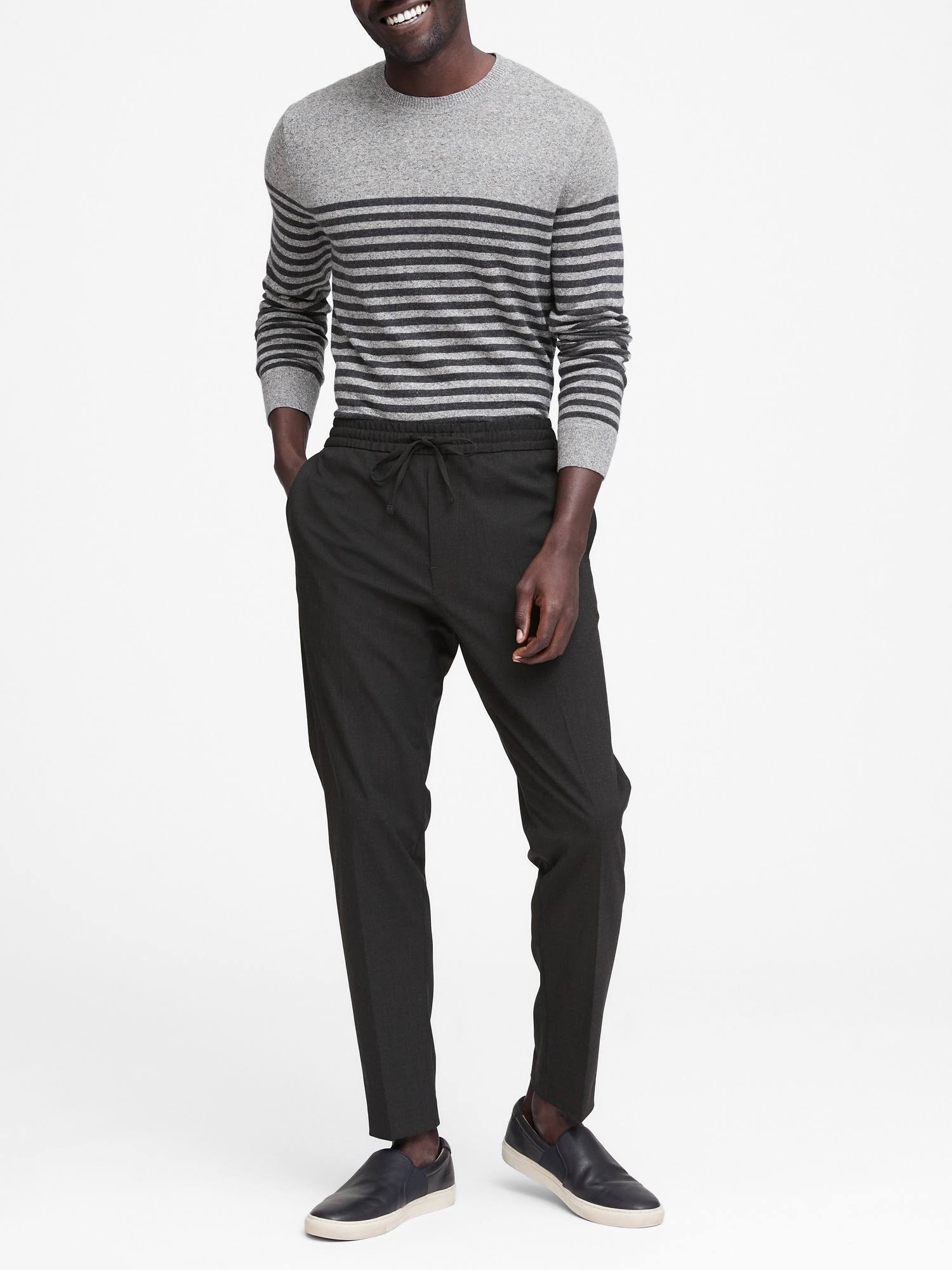 Banana Republic Men's Slim Lightweight Drawstring Suit Pant Dark Charcoal Gray Size L