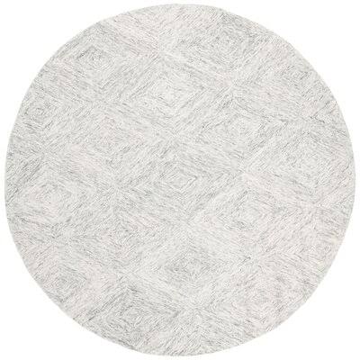 Deane Geometric Handmade Tufted Wool Silver Area Rug Rug Size: Round 6'