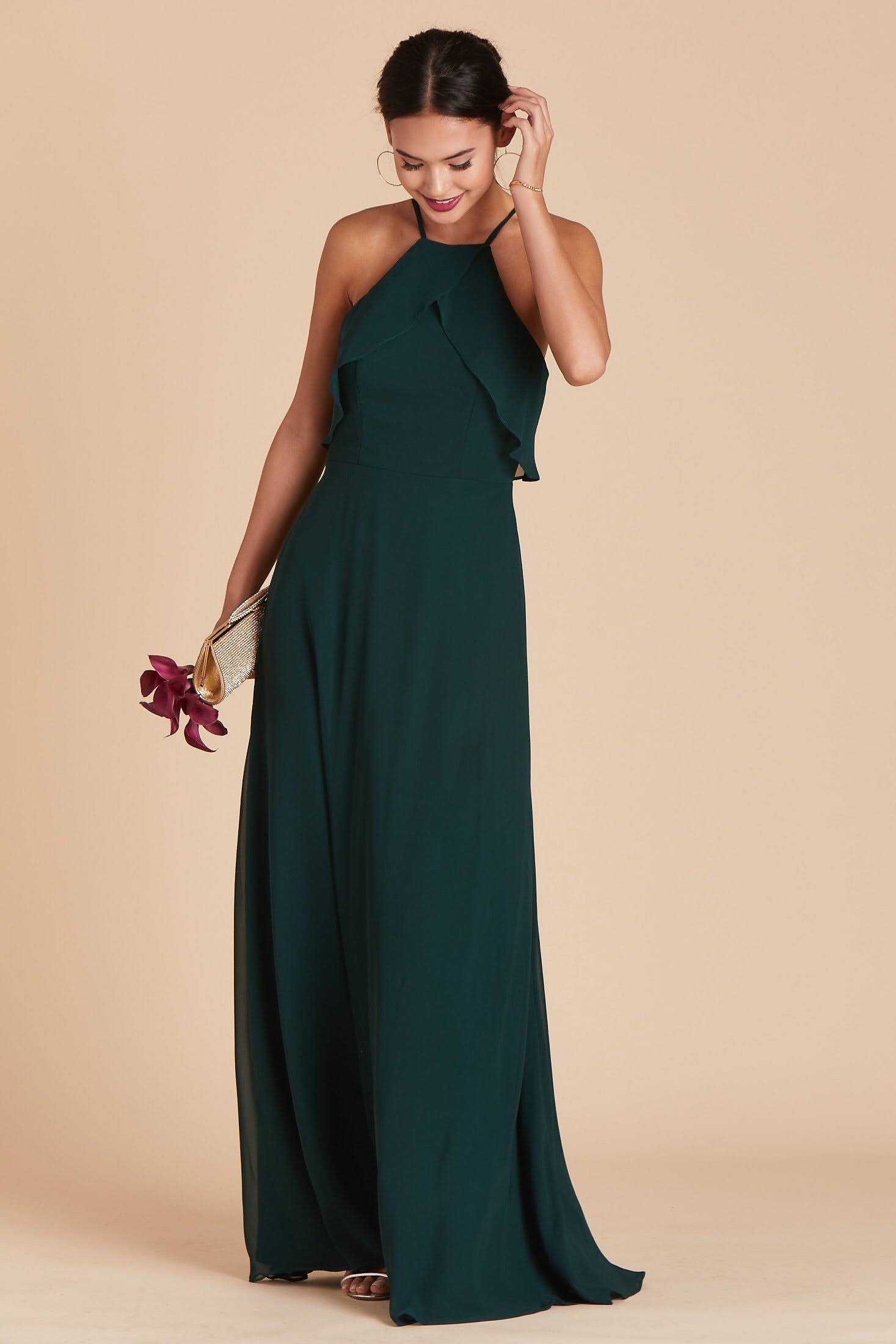 Birdy Grey Jules Chiffon Bridesmaid Dress in Emerald XL / Emerald