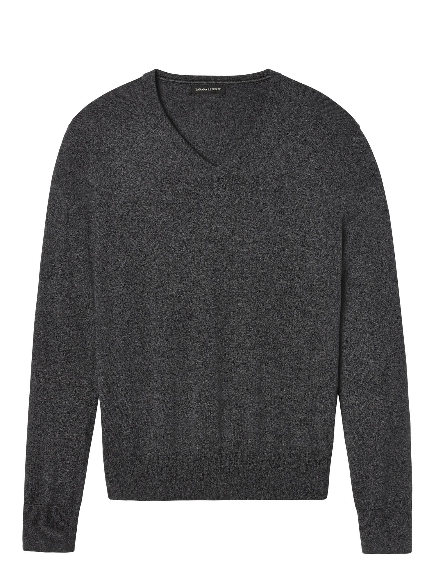 Banana Republic Men's Silk Cotton Cashmere V-Neck Sweater Smoke Gray Size M