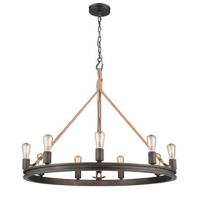 Vandervoort 9 - Light Wagon Wheel Chandelier with Rope Accents Birch Lane Finish: Gunmetal Bronze