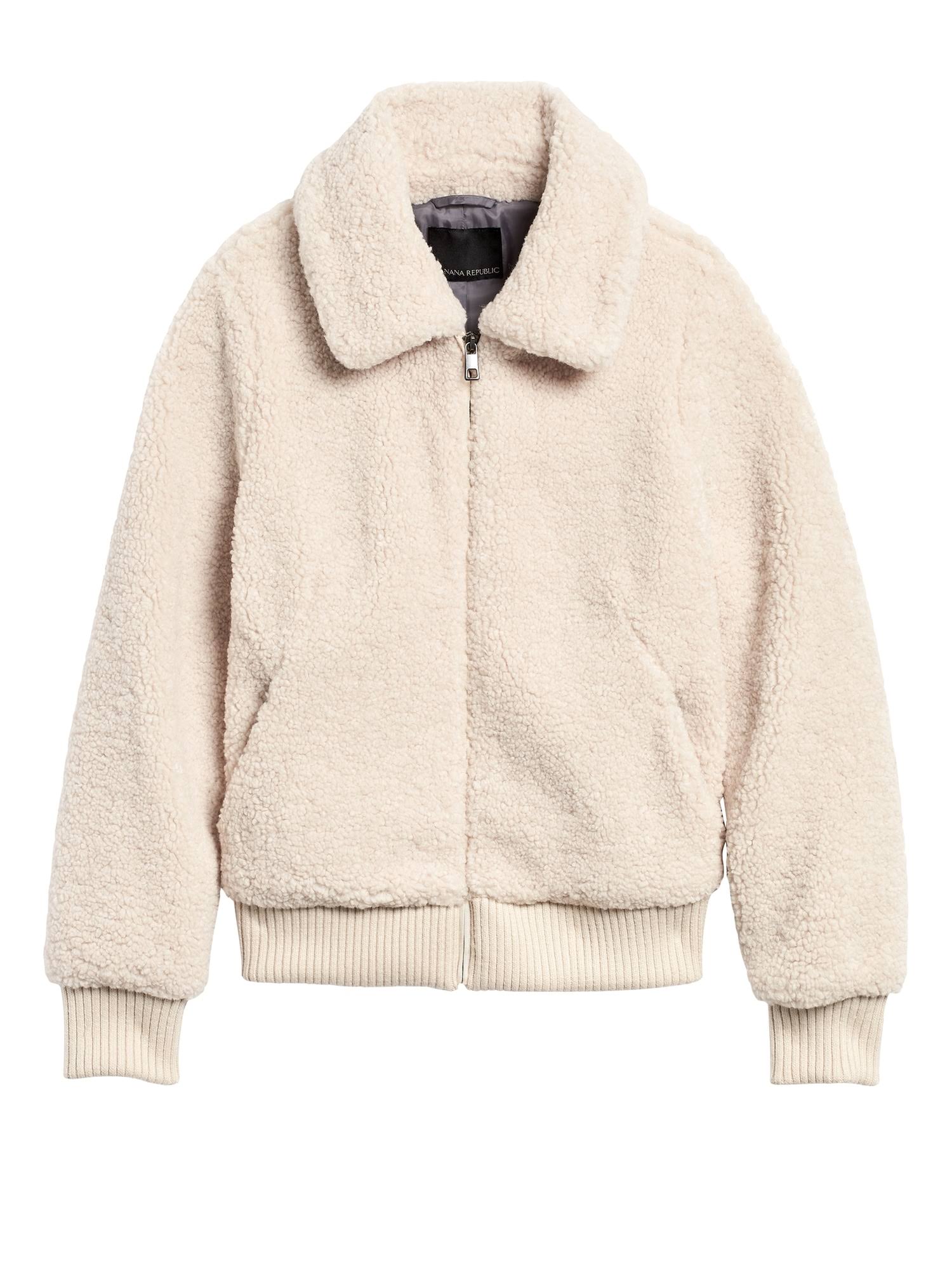 Banana Republic Women's Petite Sherpa Bomber Jacket Off White Petite Size L