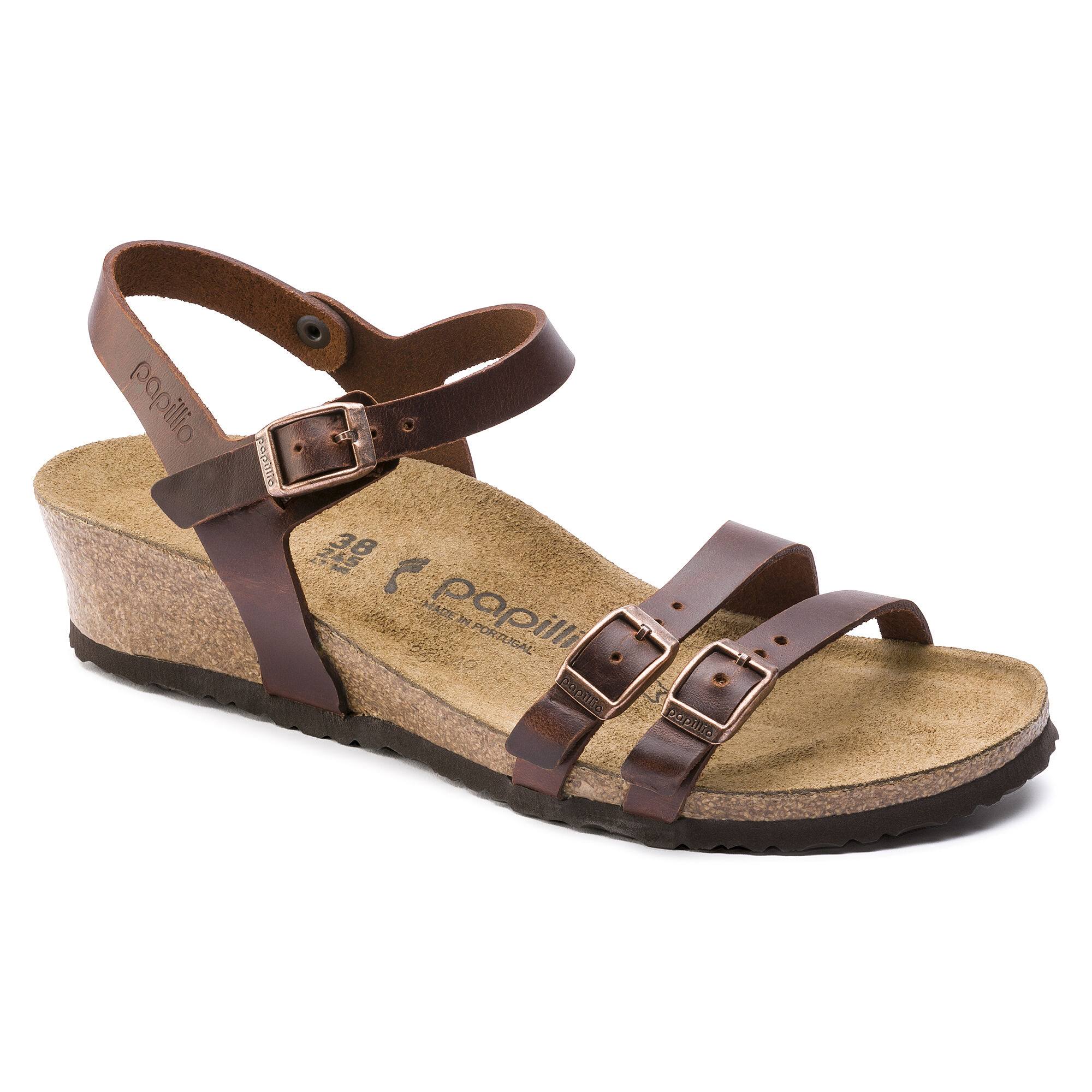 Birkenstock Spring Papillio Lana Natural Leather Cognac Wedge Heel
