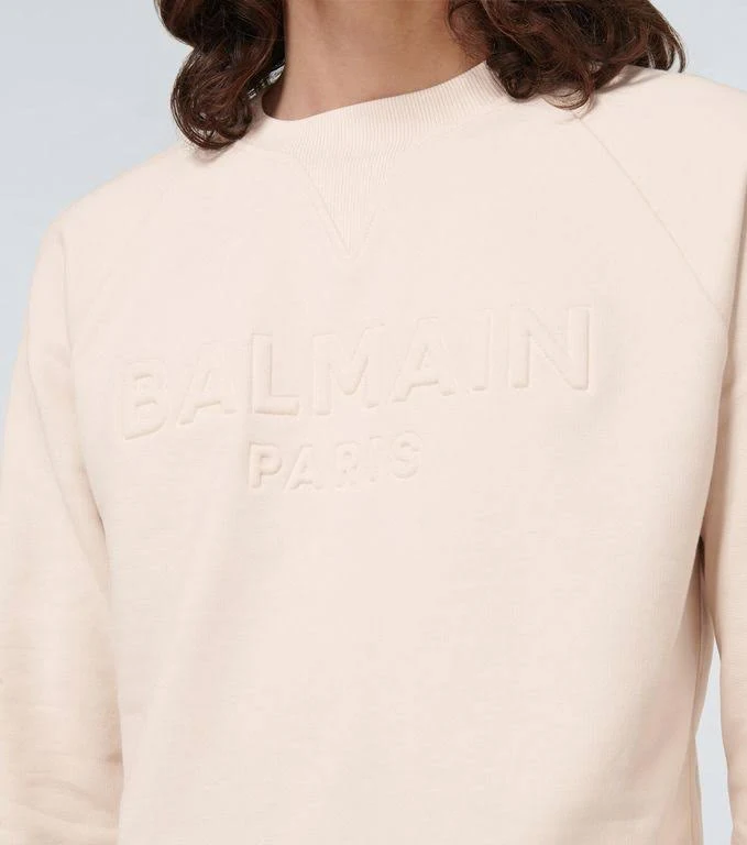 Balmain Men, Logo Embossed Cotton Sweatshirt, Beige, S, Clothing