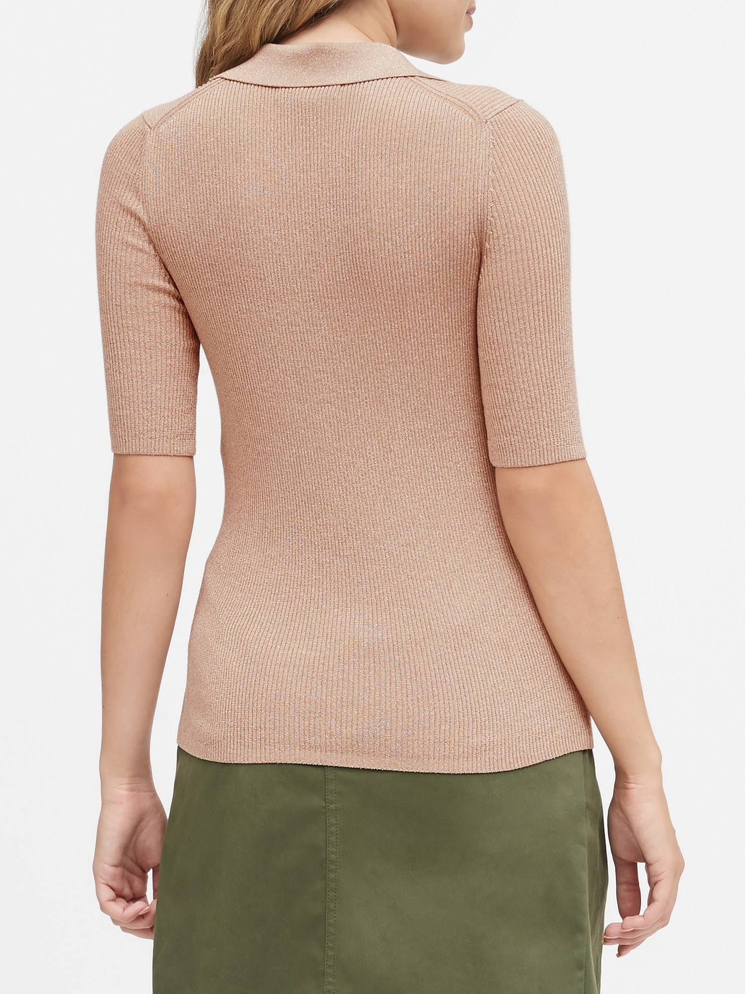 Banana Republic Women's Metallic Sweater Polo Shirt Champagne Gold Size XS
