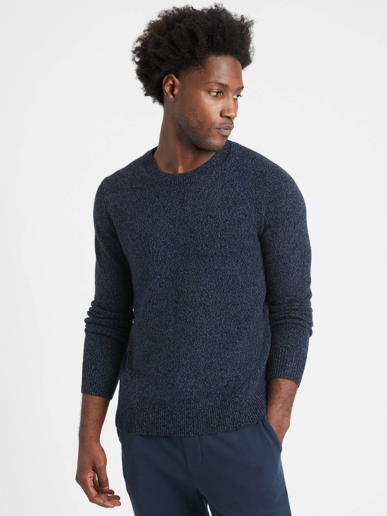 Banana Republic Men's Italian Wool-Blend Crew-Neck Sweater Midnight Navy Size M