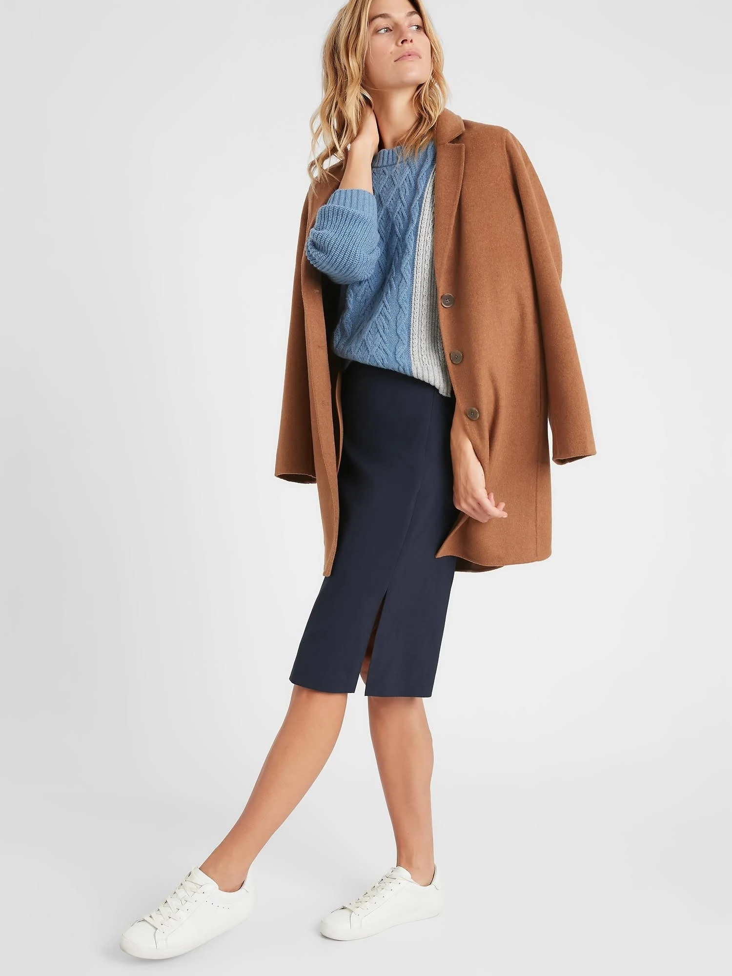 Banana Republic Women's Washable Italian Wool-Blend Pencil Skirt with Side Slit Navy Size 16