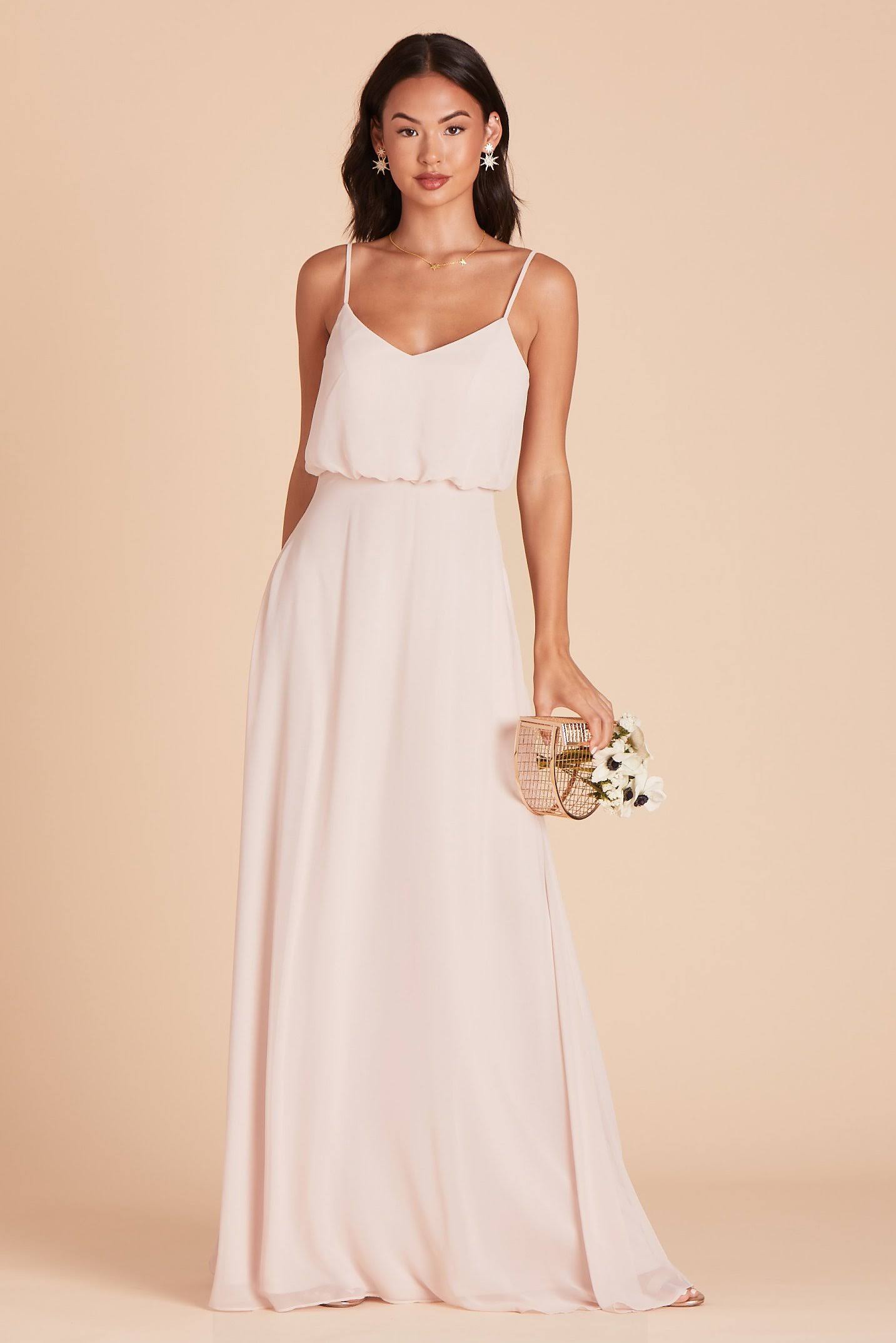 Birdy Grey Gwennie Chiffon Bridesmaid Dress in Pale Blush XL / Pale Blush / No Slit