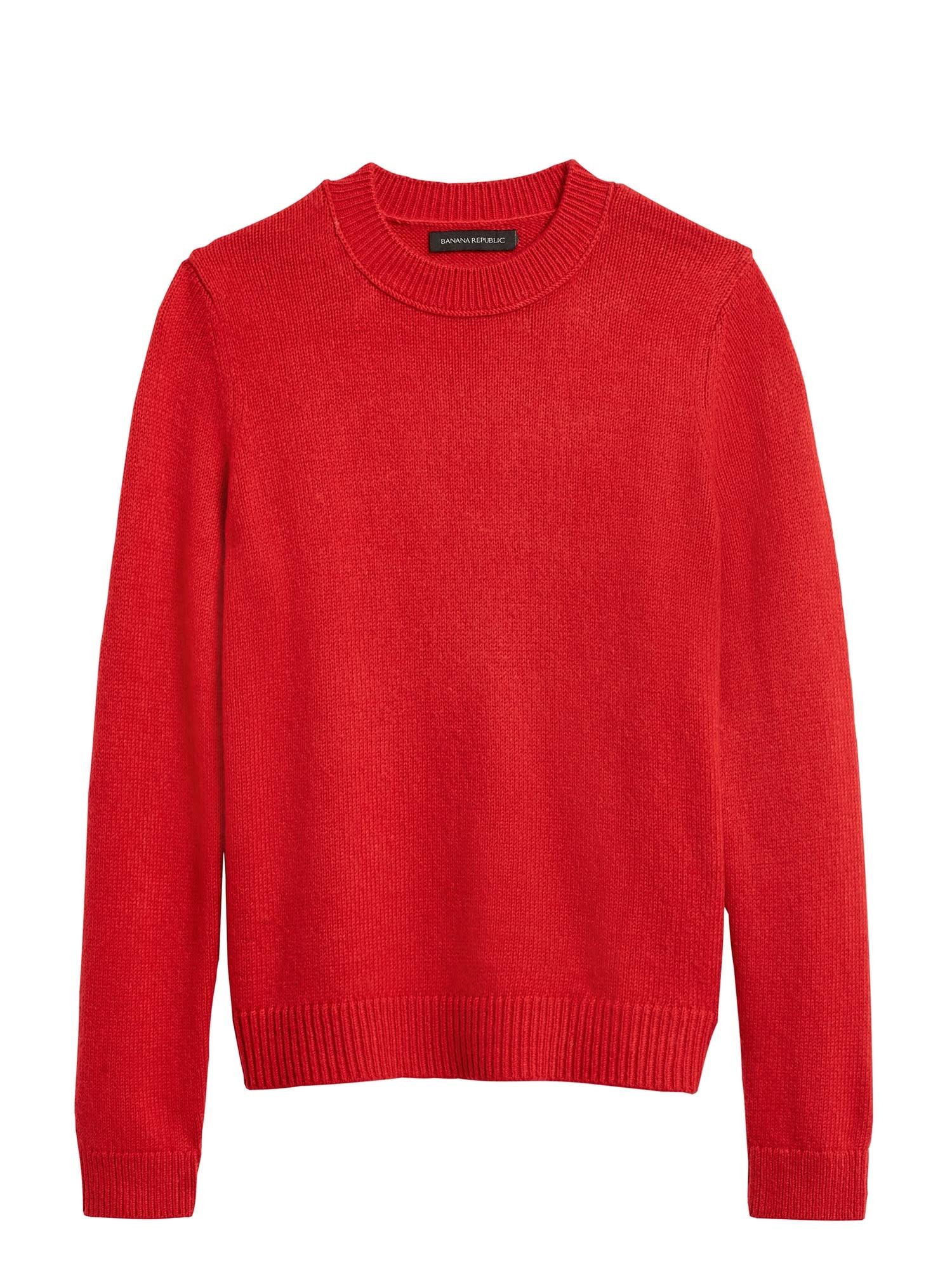 Banana Republic Women's Petite Cotton-Blend Crew-Neck Sweater True Red Petite Size XS