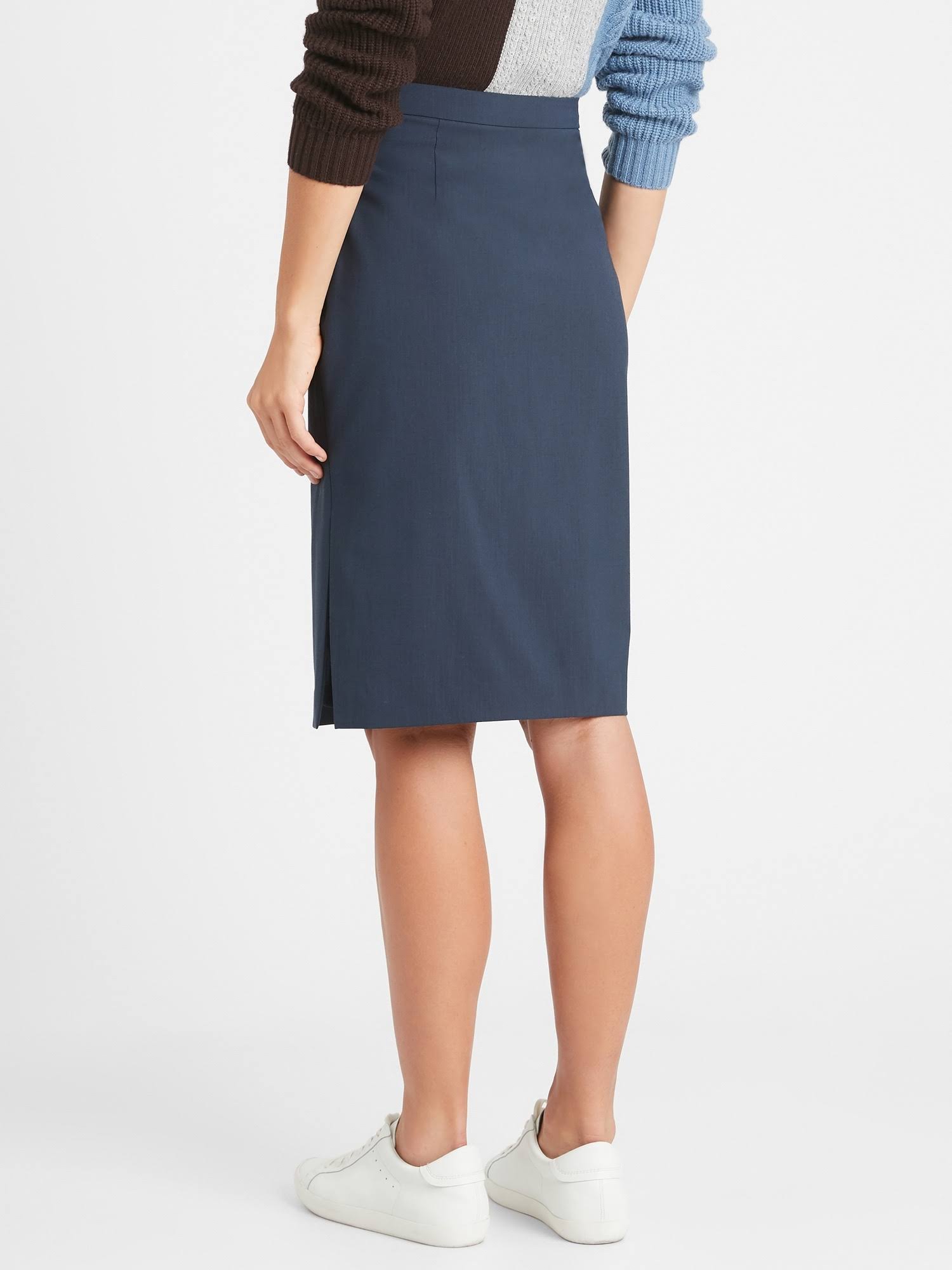 Banana Republic Women's Washable Italian Wool-Blend Pencil Skirt with Side Slit Navy Size 14