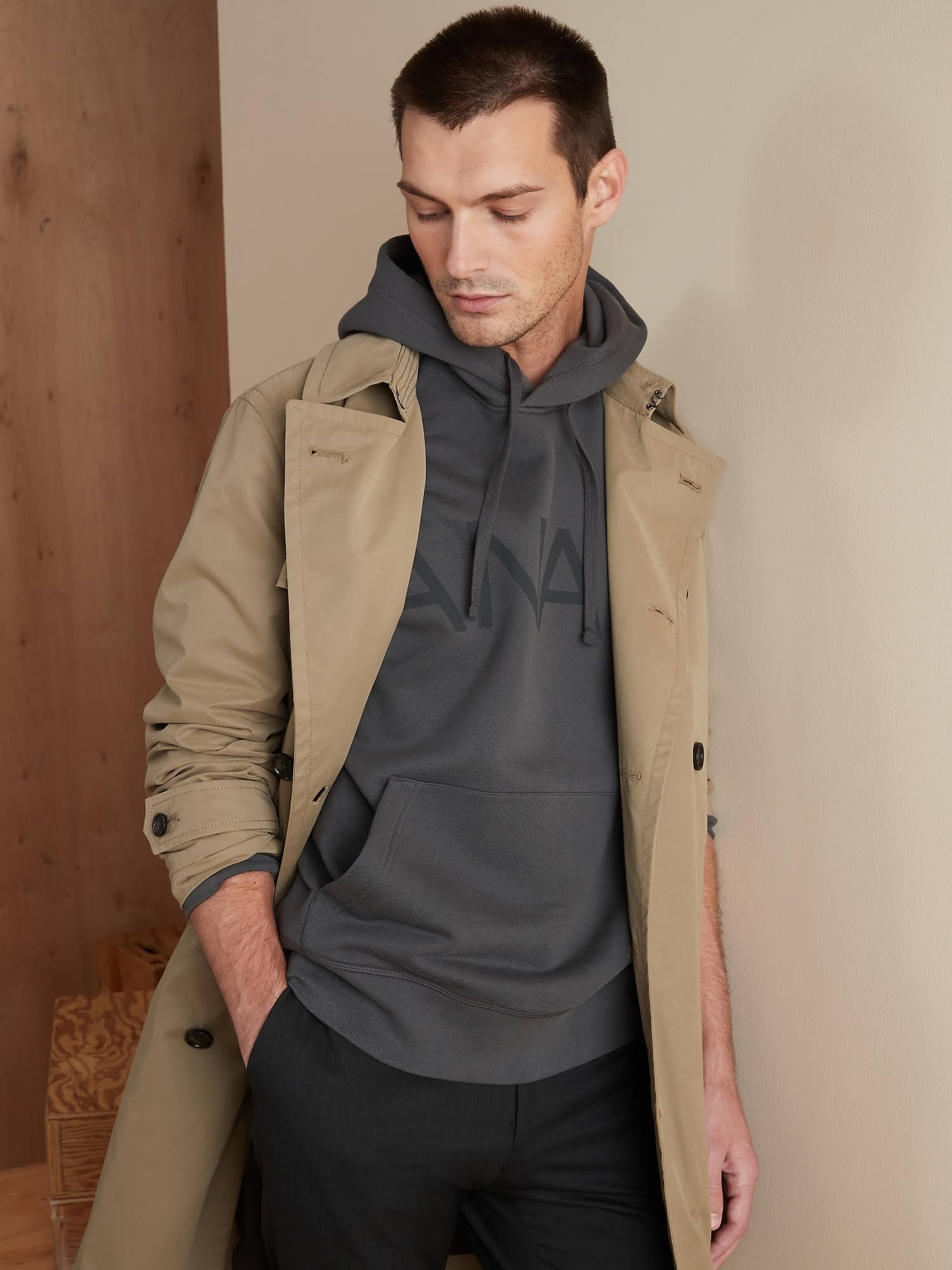 Banana Republic Men's Organic French Terry Hoodie Charcoal Gray Tall Size XXL