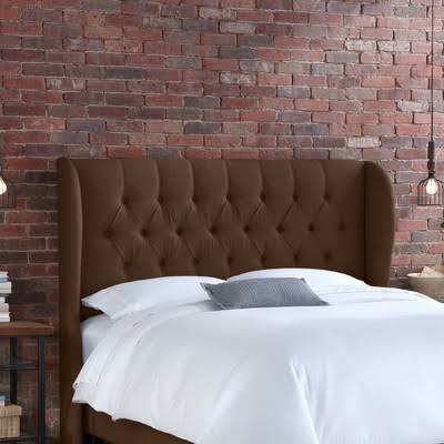House of Hampton Stowmarket Tufted Diamond Upholstered Wingback Headboard Size: Queen, Upholstery: Linen Chocolate