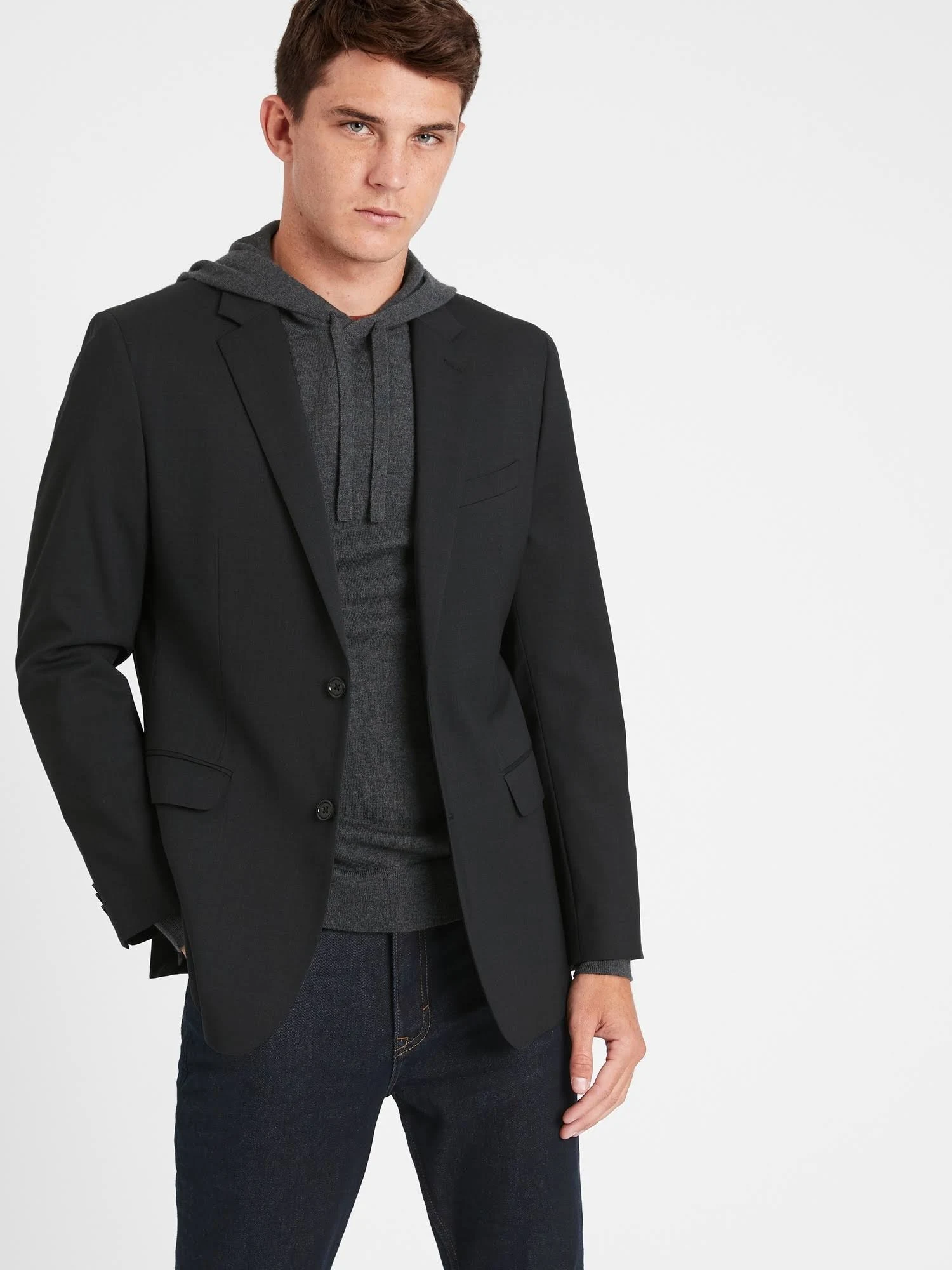 Banana Republic Men's Standard Solid Italian Wool Suit Jacket Dark Charcoal Size 42 Long