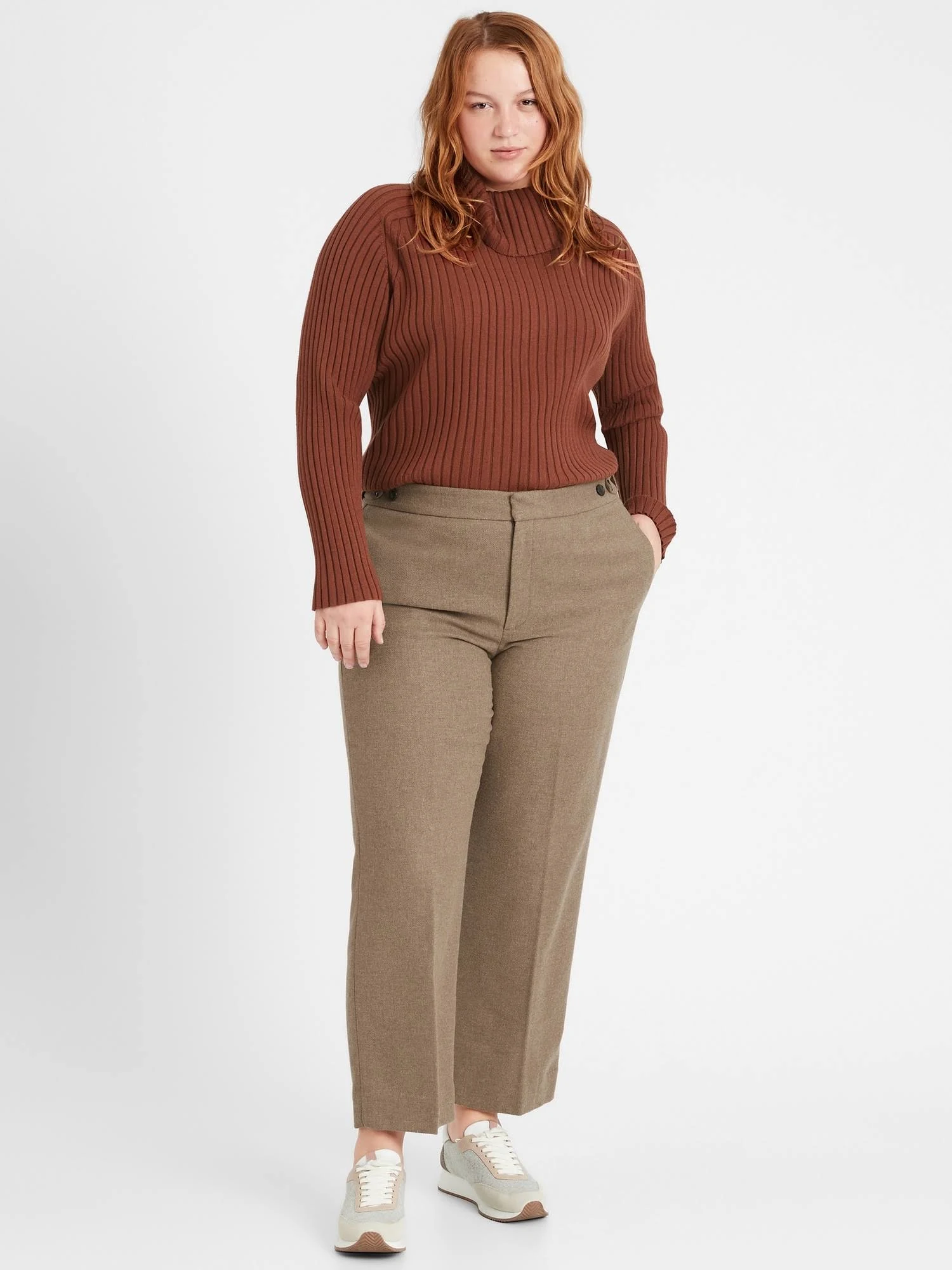 Banana Republic Women's High-Rise Straight Elastic-Waist Pant Camel Size 14 Long