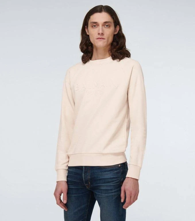 Balmain Men, Logo Embossed Cotton Sweatshirt, Beige, M, Clothing