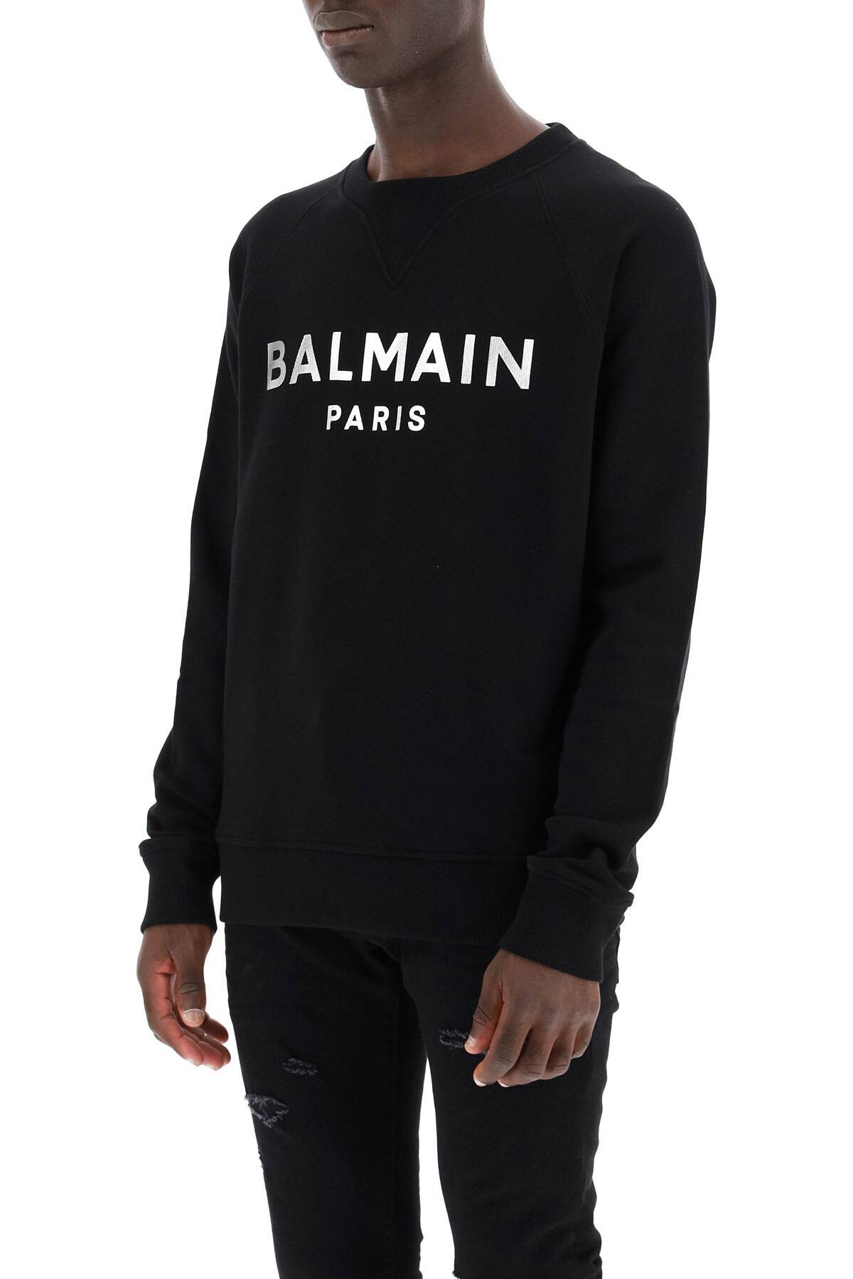 Balmain Cotton Sweatshirt with Laminated Logo