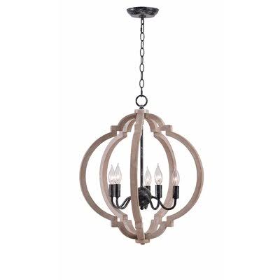 Briony 5 - Light Candle Style Globe Chandelier with Wood Accents