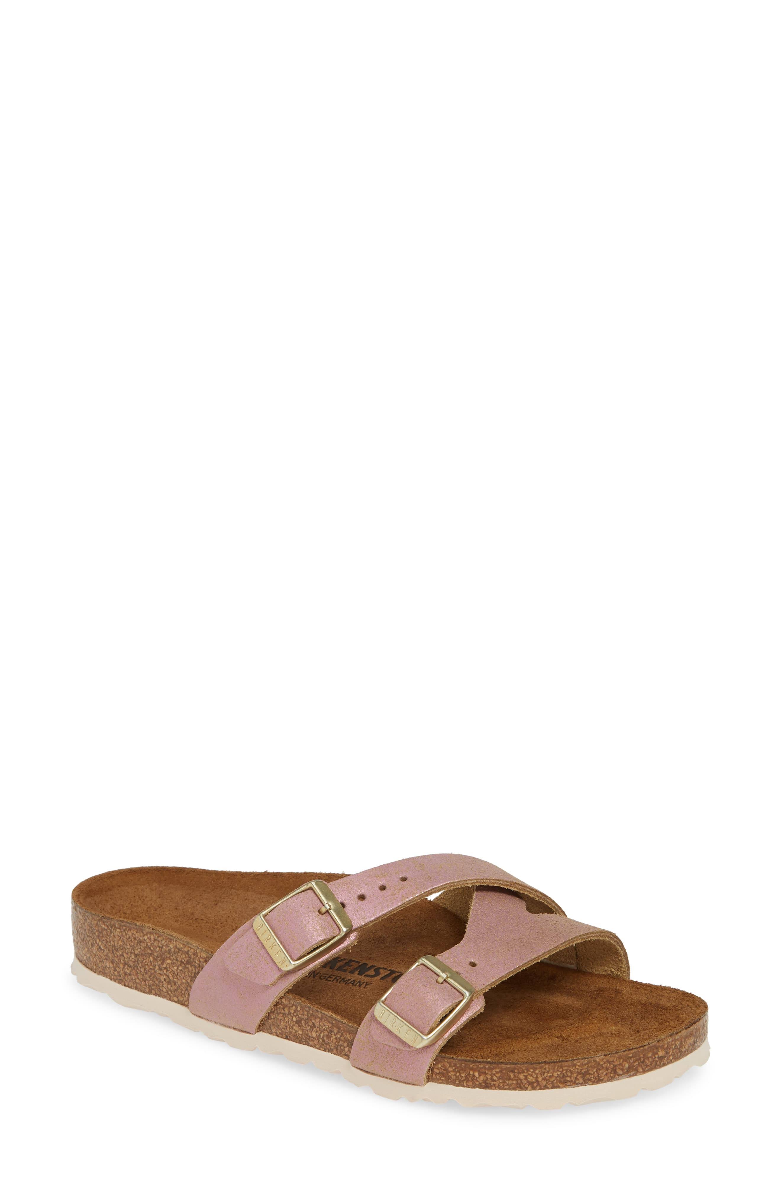 Birkenstock Yao (Washed Metallic Pink Leather) Women's Sandals