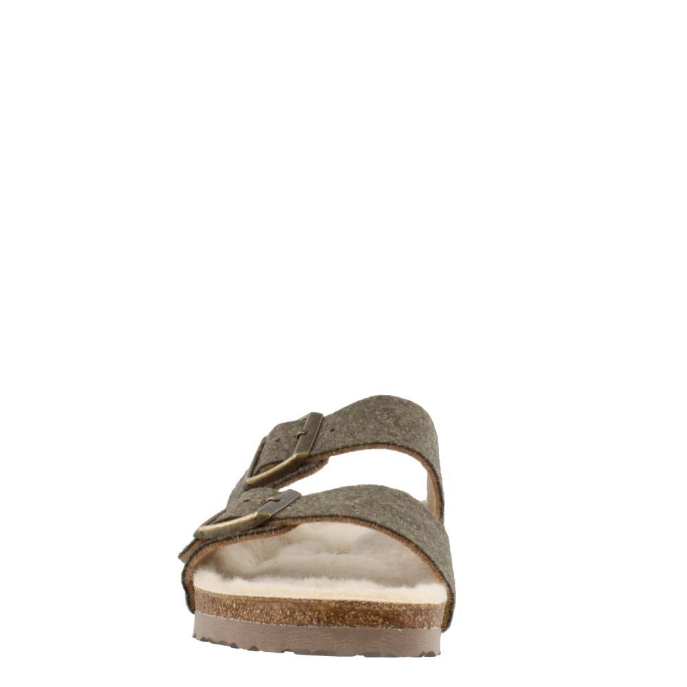 Birkenstock Arizona Happy Slide Sandal Khaki Wool