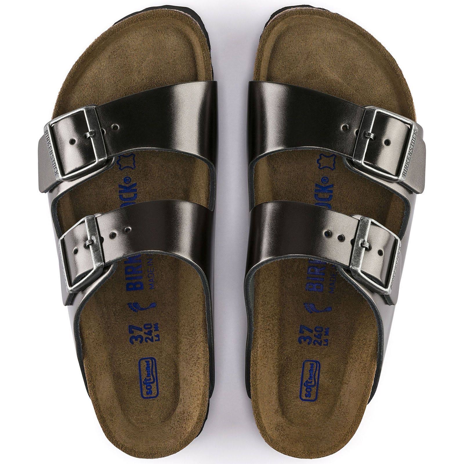Arizona Soft Footbed Leather Sandal, Metallic Silver, 39