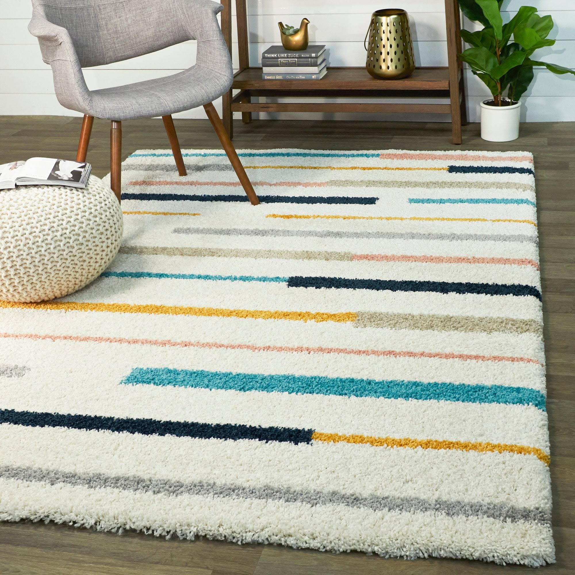 BALTA Westerson Cream 5 ft. x 7 ft. Striped Shag Area Rug, Ivory