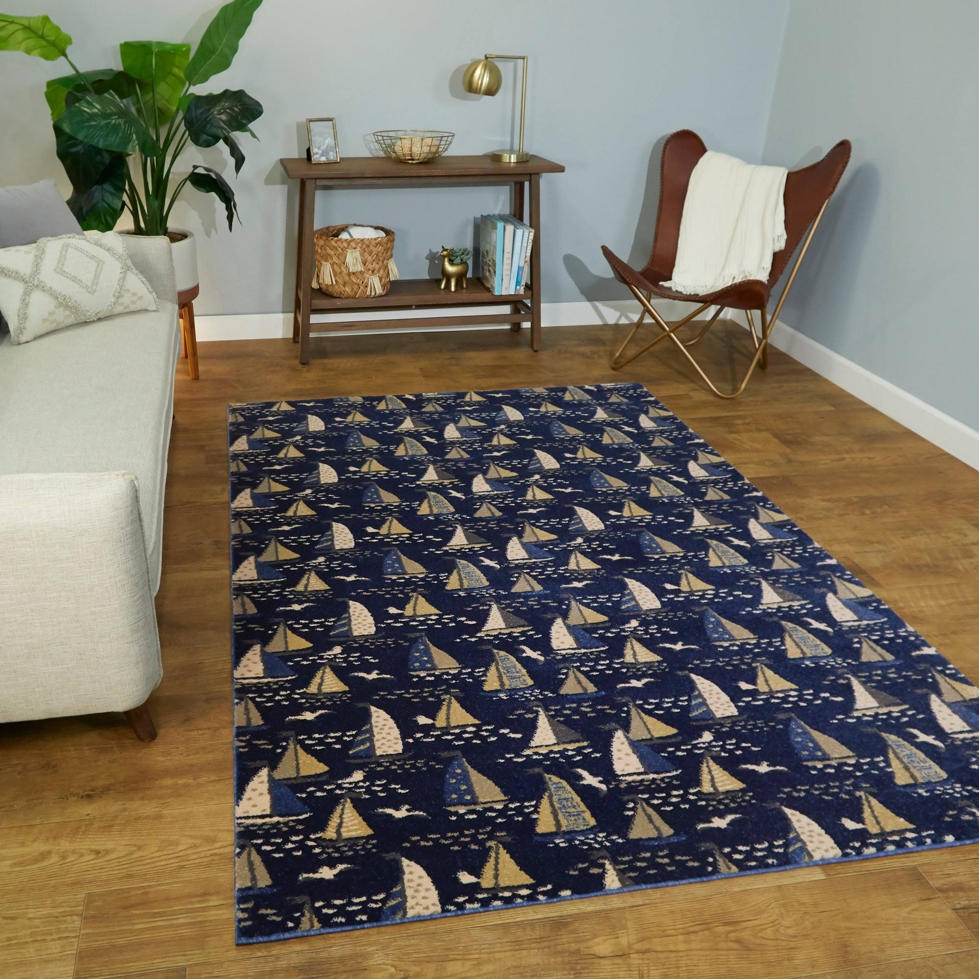 BALTA Bay Marina Navy 5 ft. x 7 ft. Coastal Boat Area Rug, Blue