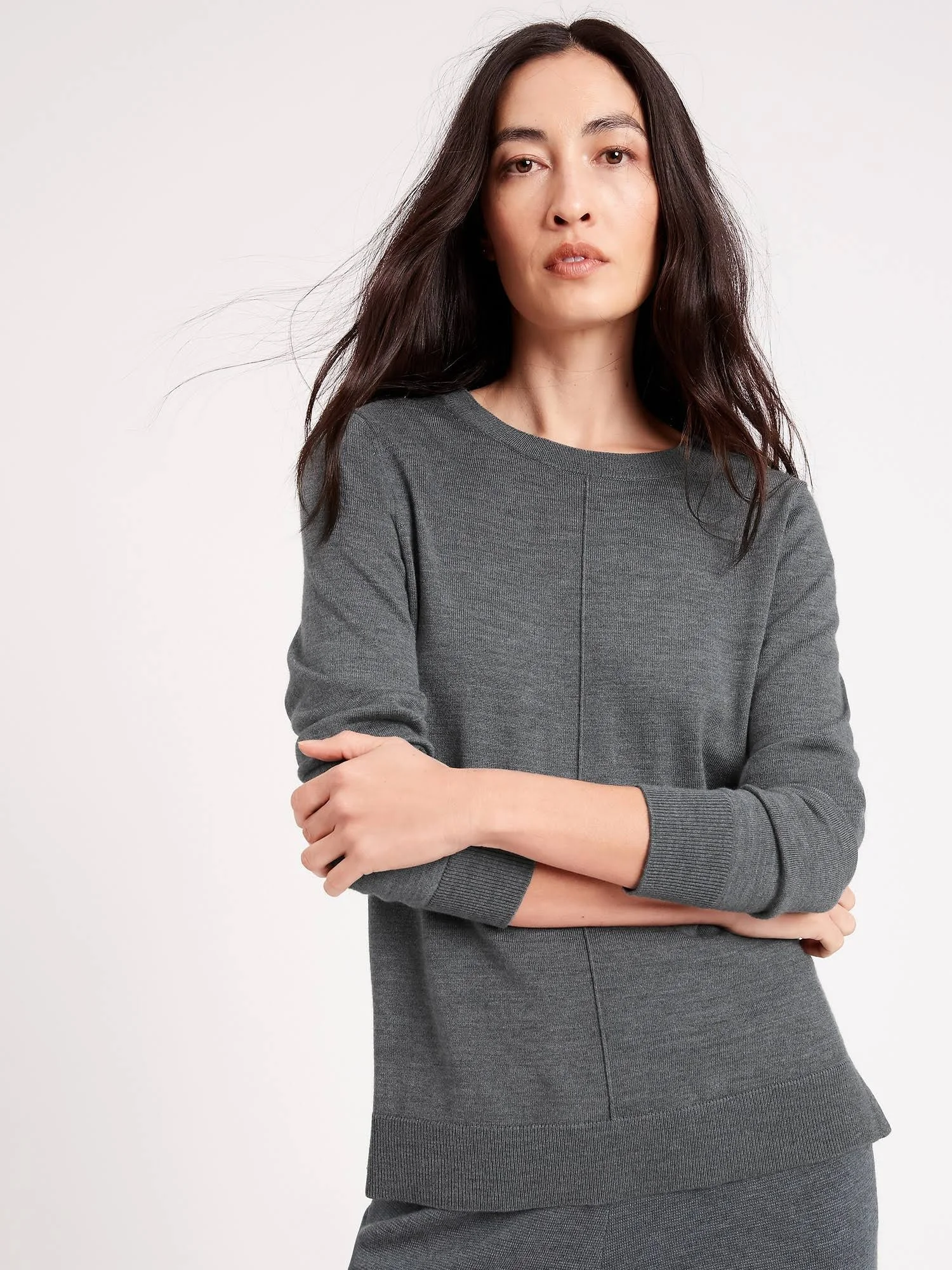 Banana Republic Women's Washable Merino Crew Sweater-Neck Sweater Charcoal Gray Size S