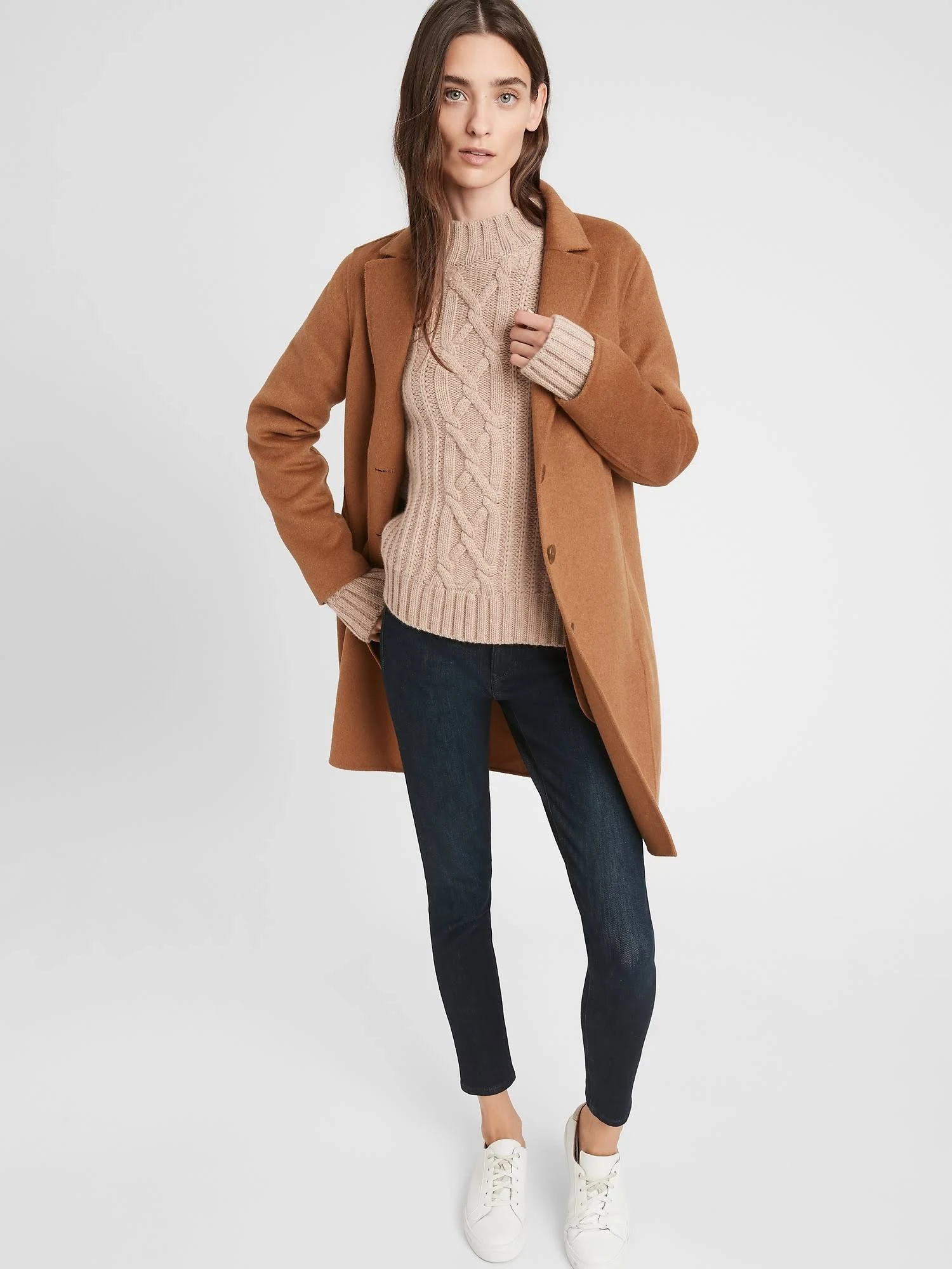Banana Republic Women's Unlined Double-Faced Top Coat Dark Camel Size XL