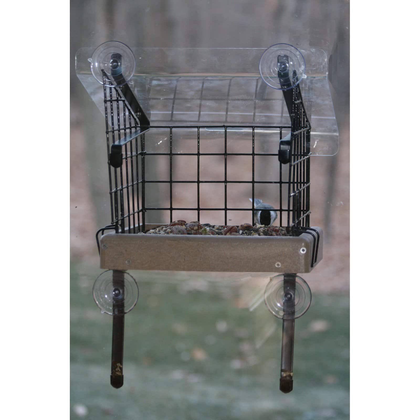 Birds Choice Recycled Window Mount Platform Feeder with Cage and Cover