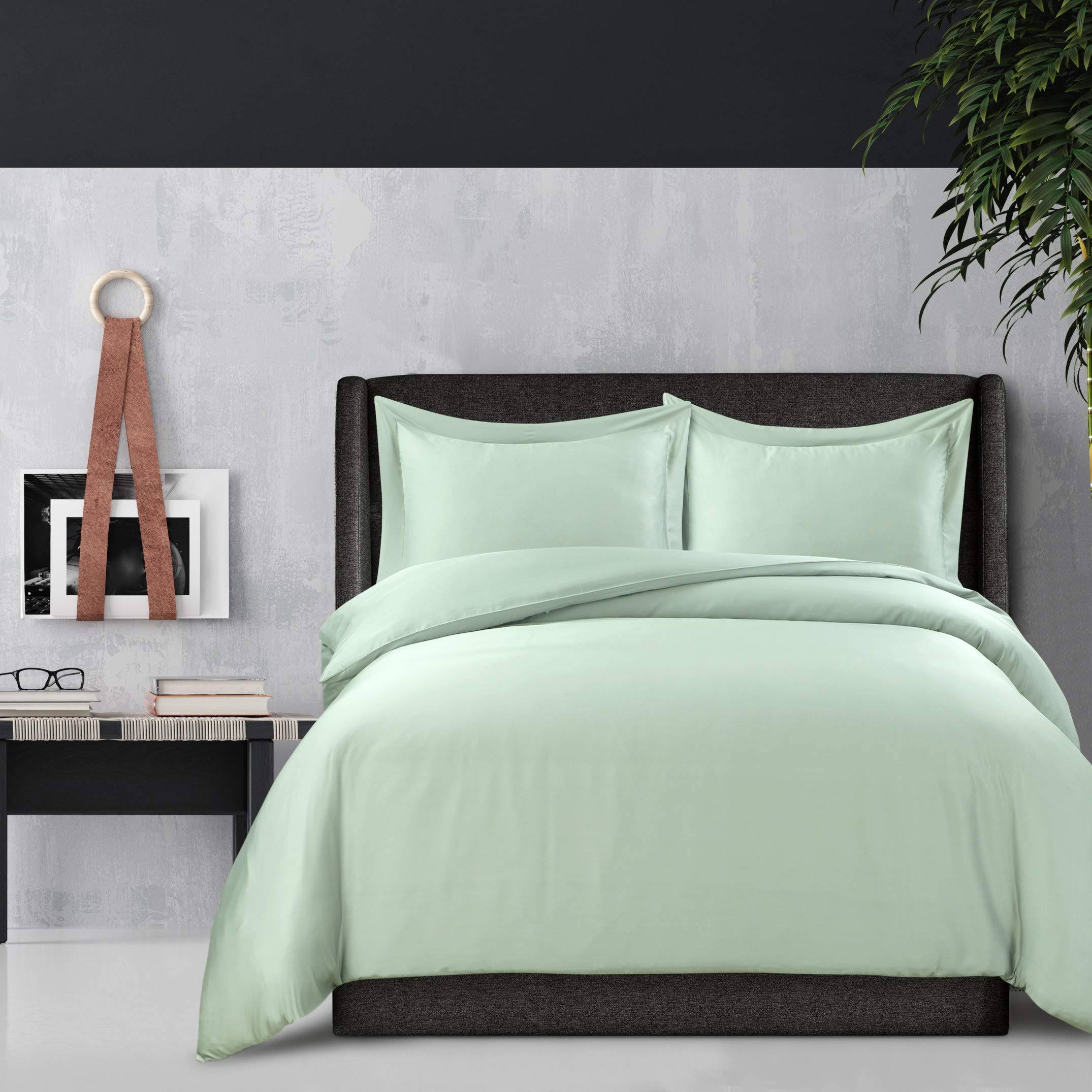 Tribeca Living 300 Thread Count Rayon from Bamboo Oversized Duvet Cover Set, Green, King Set