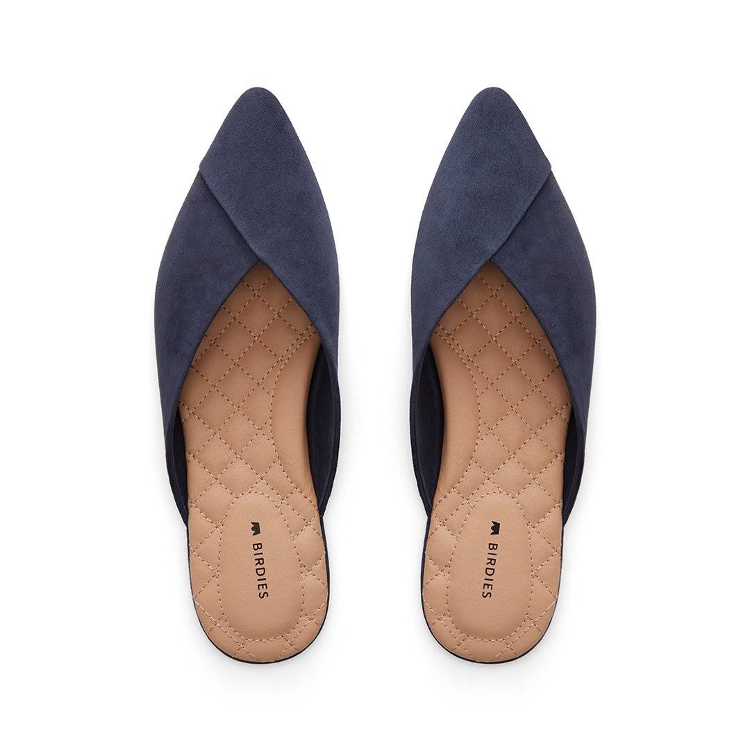 Birdies The Swan in Midnight Suede - Women's Top Rated Comfortable Slide - The Pointed-Toe Wardrobe Staple - Effortless Chic
