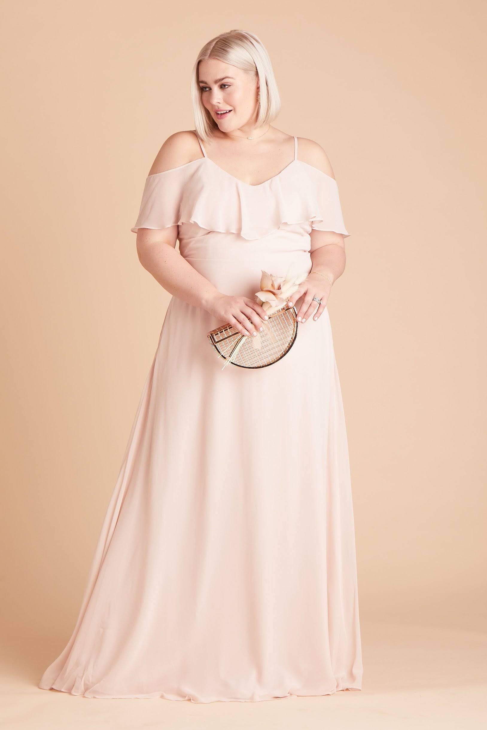 Birdy Grey Jane Plus Size Convertible Chiffon Bridesmaid Dress in Pale Blush 2x / Pale Blush / No Slit