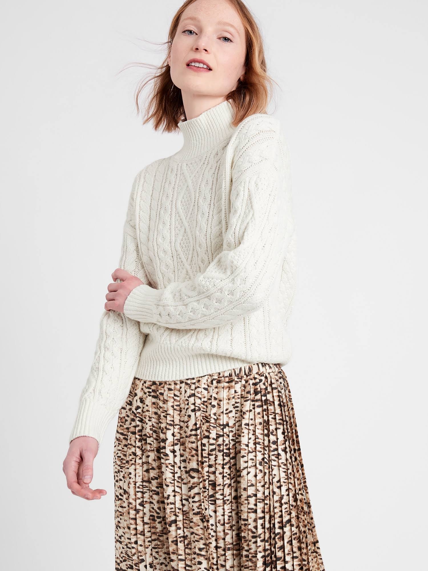 Banana Republic Women's Cable-Knit Cropped Sweater Whipped Cream Size XL