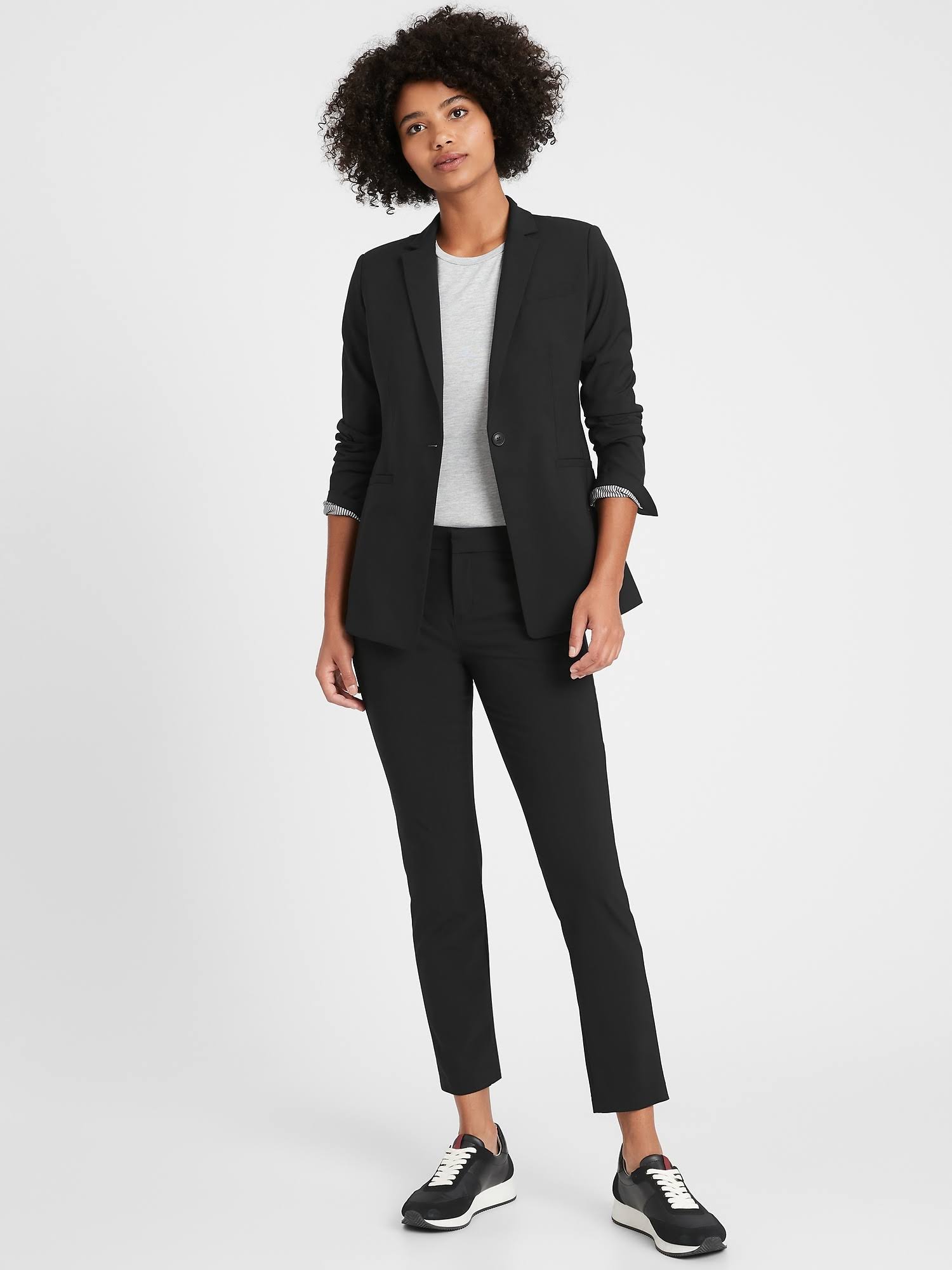 Banana Republic Women's Long & Lean-Fit Washable Wool-Blend Blazer Black Size 0