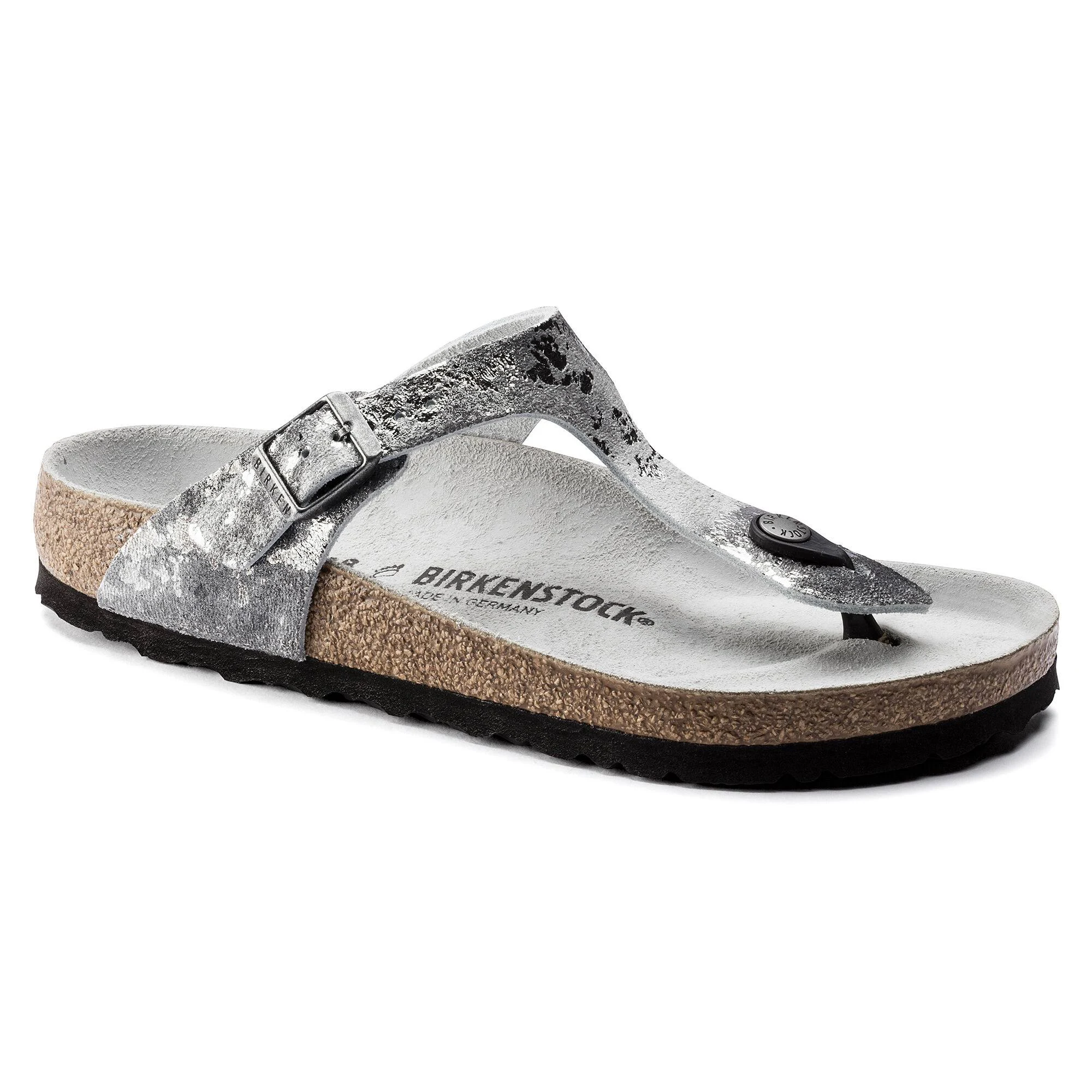 Birkenstock Gizeh Suede Leather Vintage Metallic Gray Silver Thong Sandals