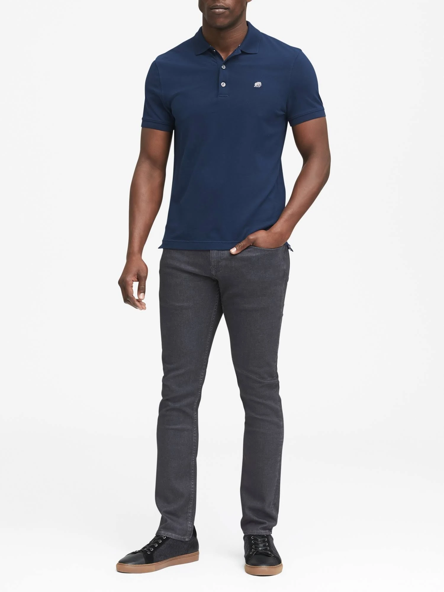 Banana Republic Men's Slim Signature Pique Polo Shirt Navy Star Size Xxs